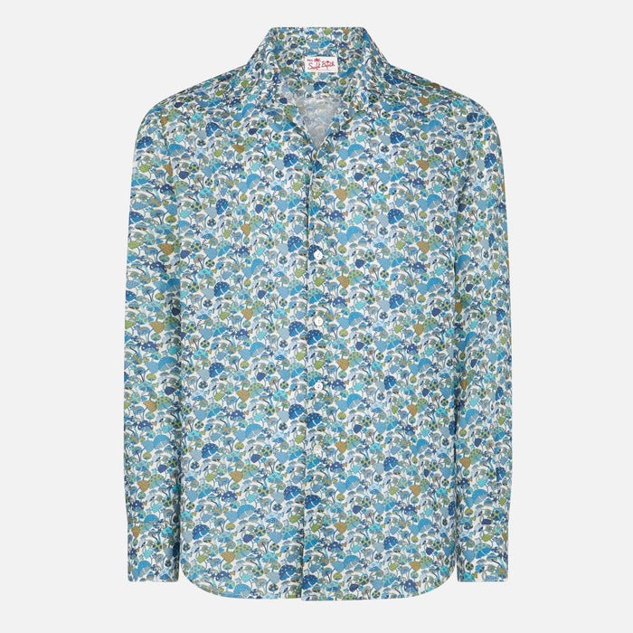 Man Muslin Cotton Sikelia Shirt With Mushroom Print | Made Liberty Fabric Blue