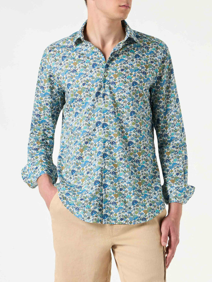 Man Muslin Cotton Sikelia Shirt With Mushroom Print | Made Liberty Fabric Blue