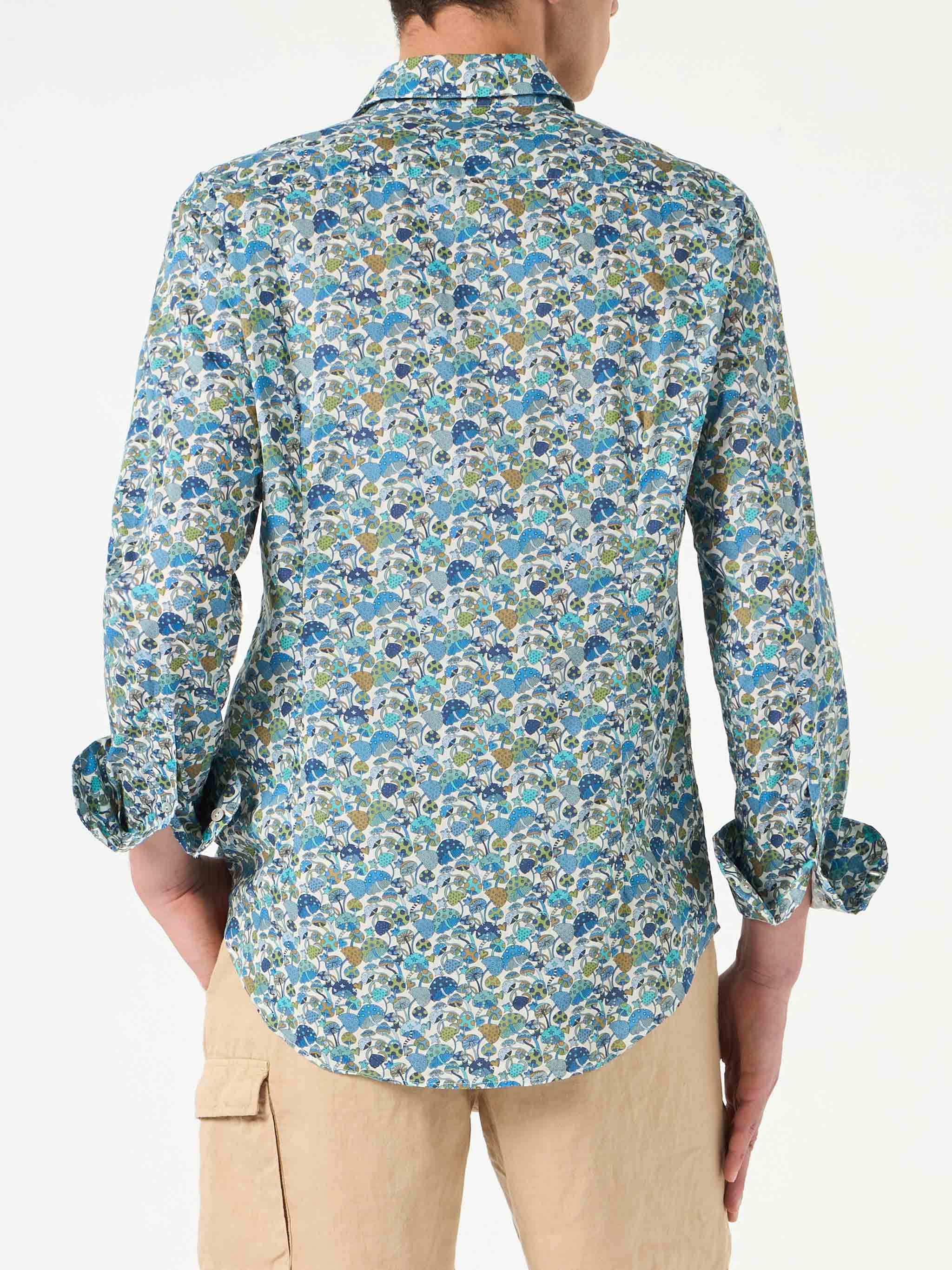Man Muslin Cotton Sikelia Shirt With Mushroom Print | Made Liberty Fabric Blue