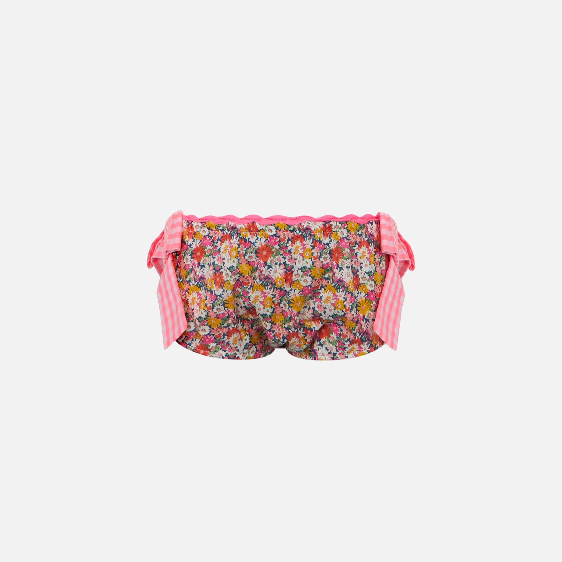 Girl Swim Briefs With Multicolor Flower Pattern Pink Bottom_apparel