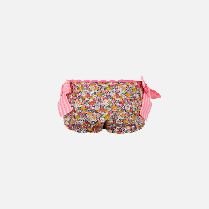 Girl Swim Briefs With Multicolor Flower Pattern Pink Bottom_apparel