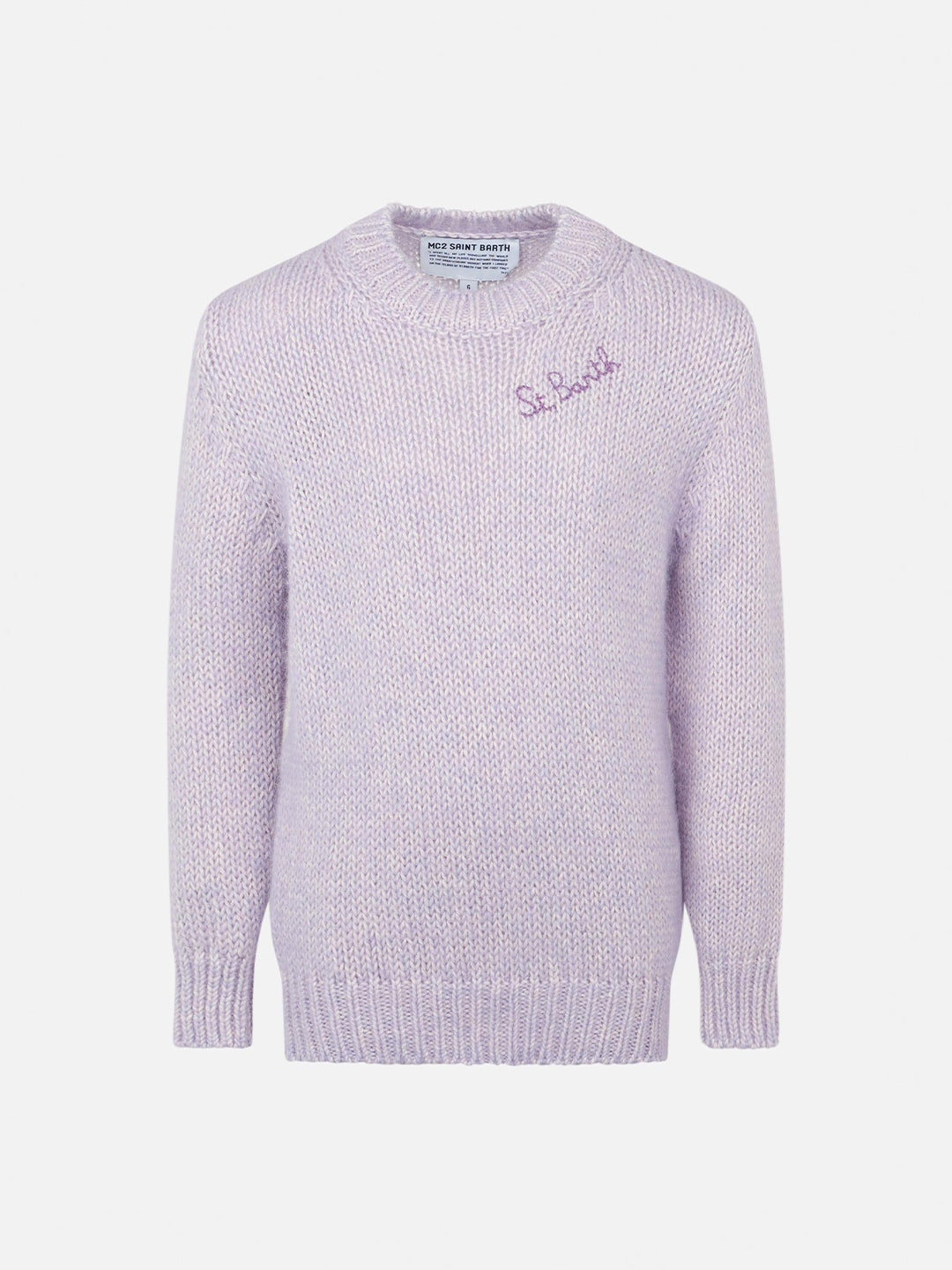 Girl Crewneck Lilac Soft Sweater With St. Barth Embroidery Pink