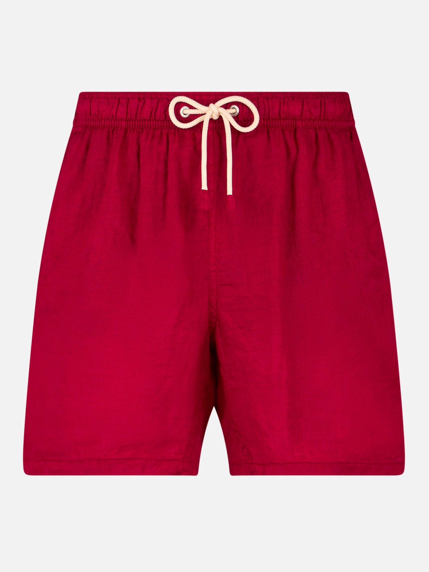 Solid Bordeaux Mid-Length Linen Swim Shorts __single__ Swimshort