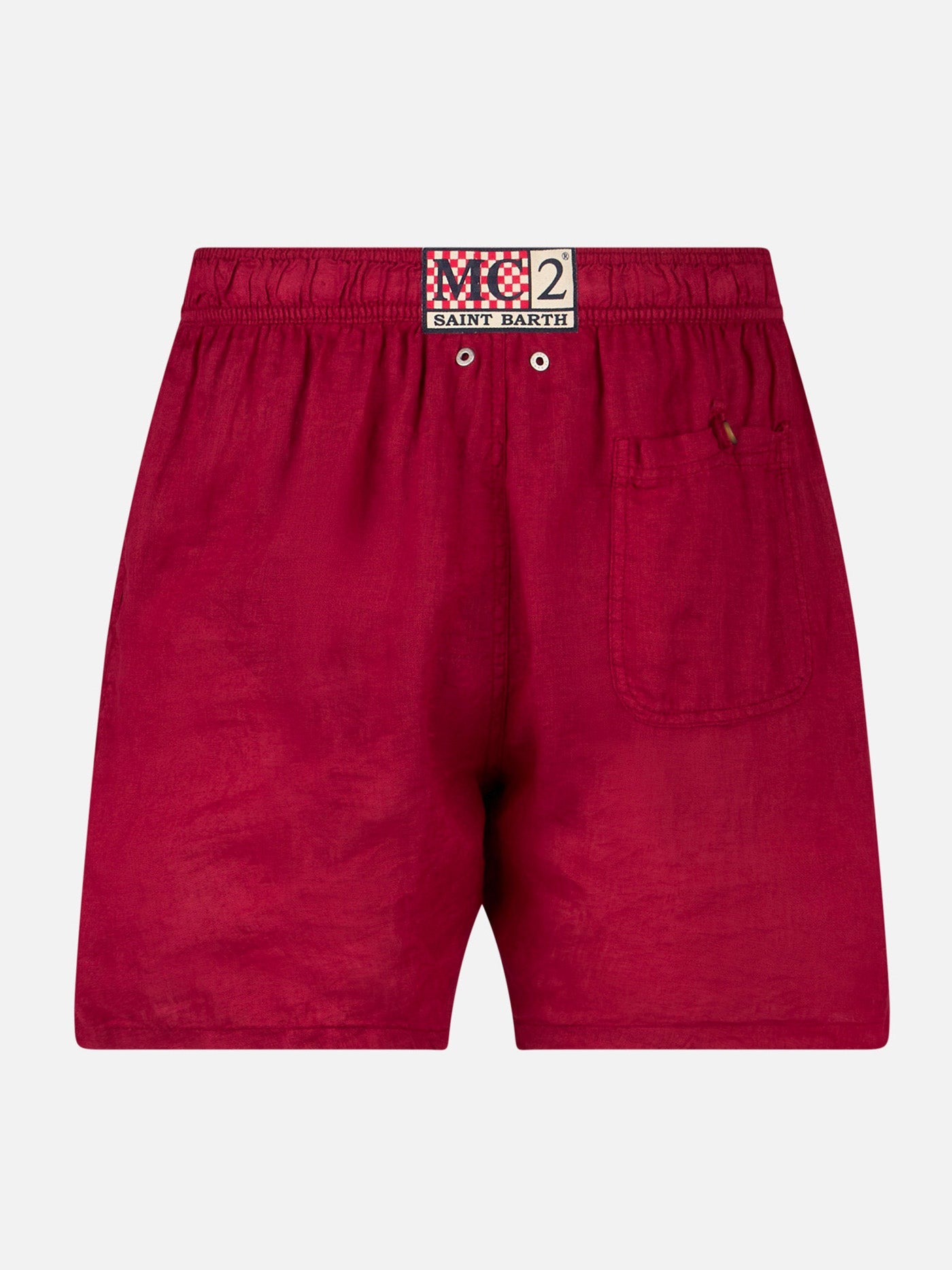 Solid Bordeaux Mid-Length Linen Swim Shorts __single__ Swimshort