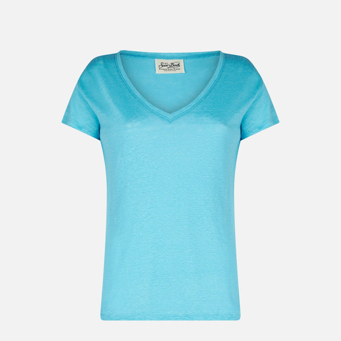 Eloise Turquoise Linen T-Shirt Blue