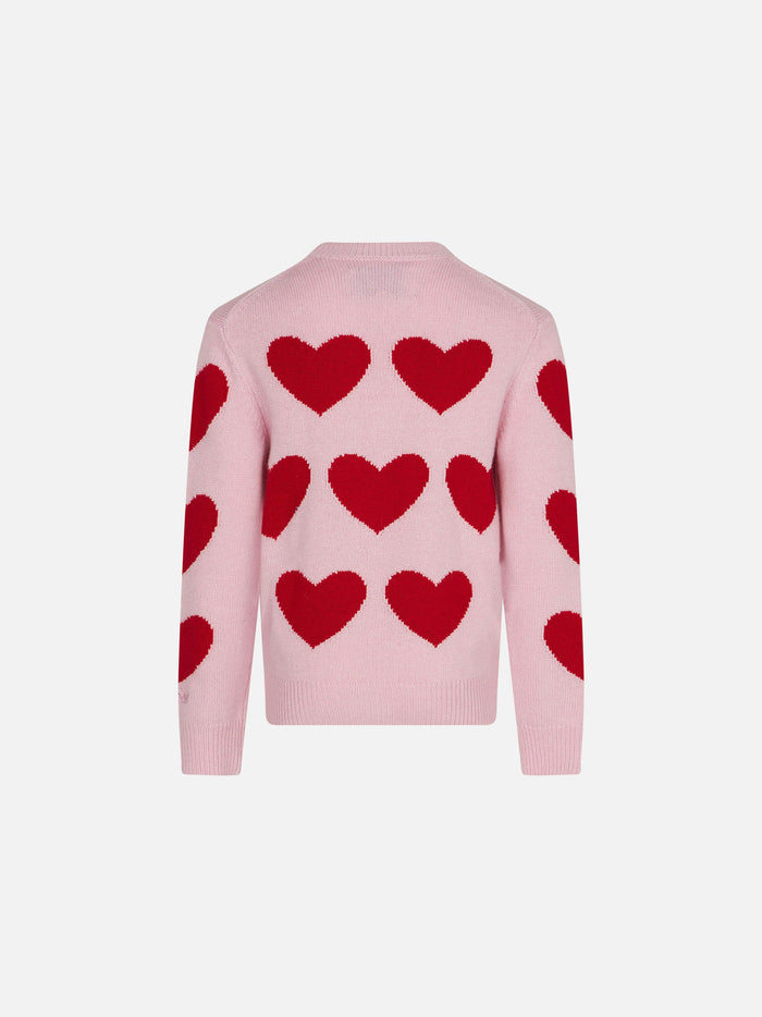 Girl Sweater With Heart Print Pink