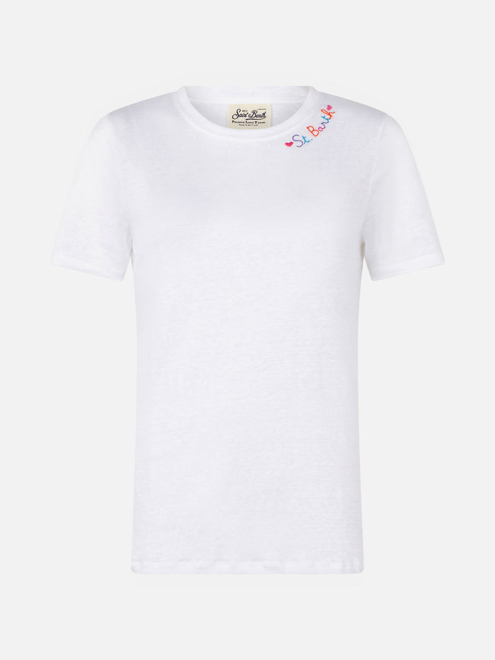 Cotton T-Shirt With Love St. Barth Embroidery White