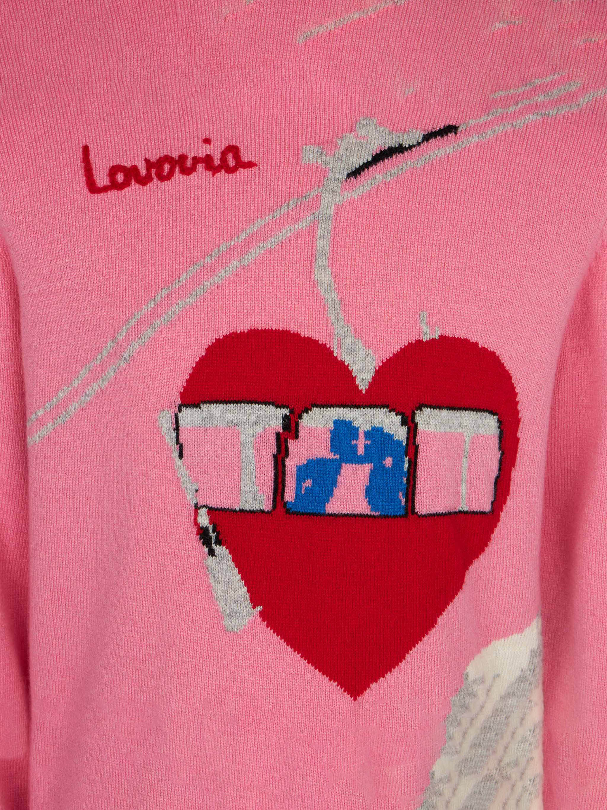 Girl Crewneck Sweater With Love Jacquard Pink