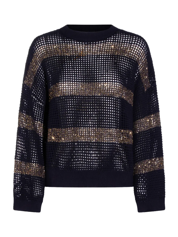 Brunello Cucinelli Sequin-Embellished Open-Knit Sweater Navy Women >> Rtw Jumper