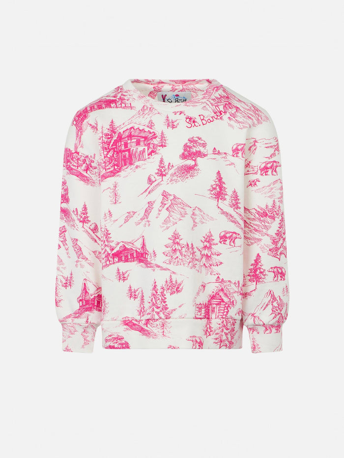 Girl Crewneck Sweatshirt With Toile De Jouy Print White