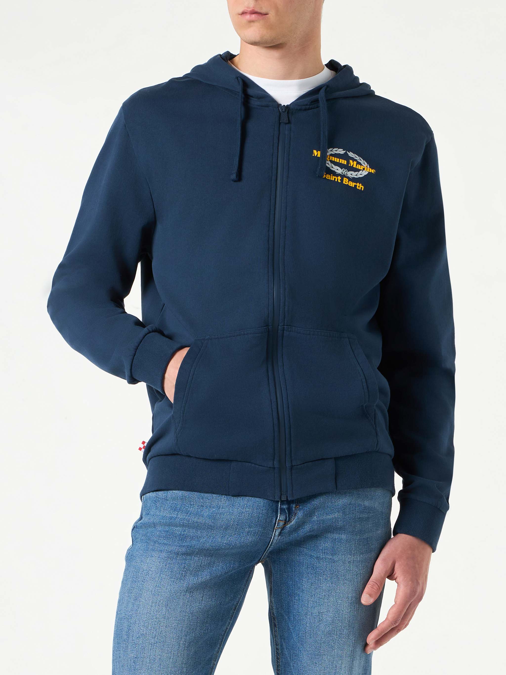 Blue Cotton Hoodie With Magnum Marine Saint Barth Embroidery | Special Edition Sweatshirt