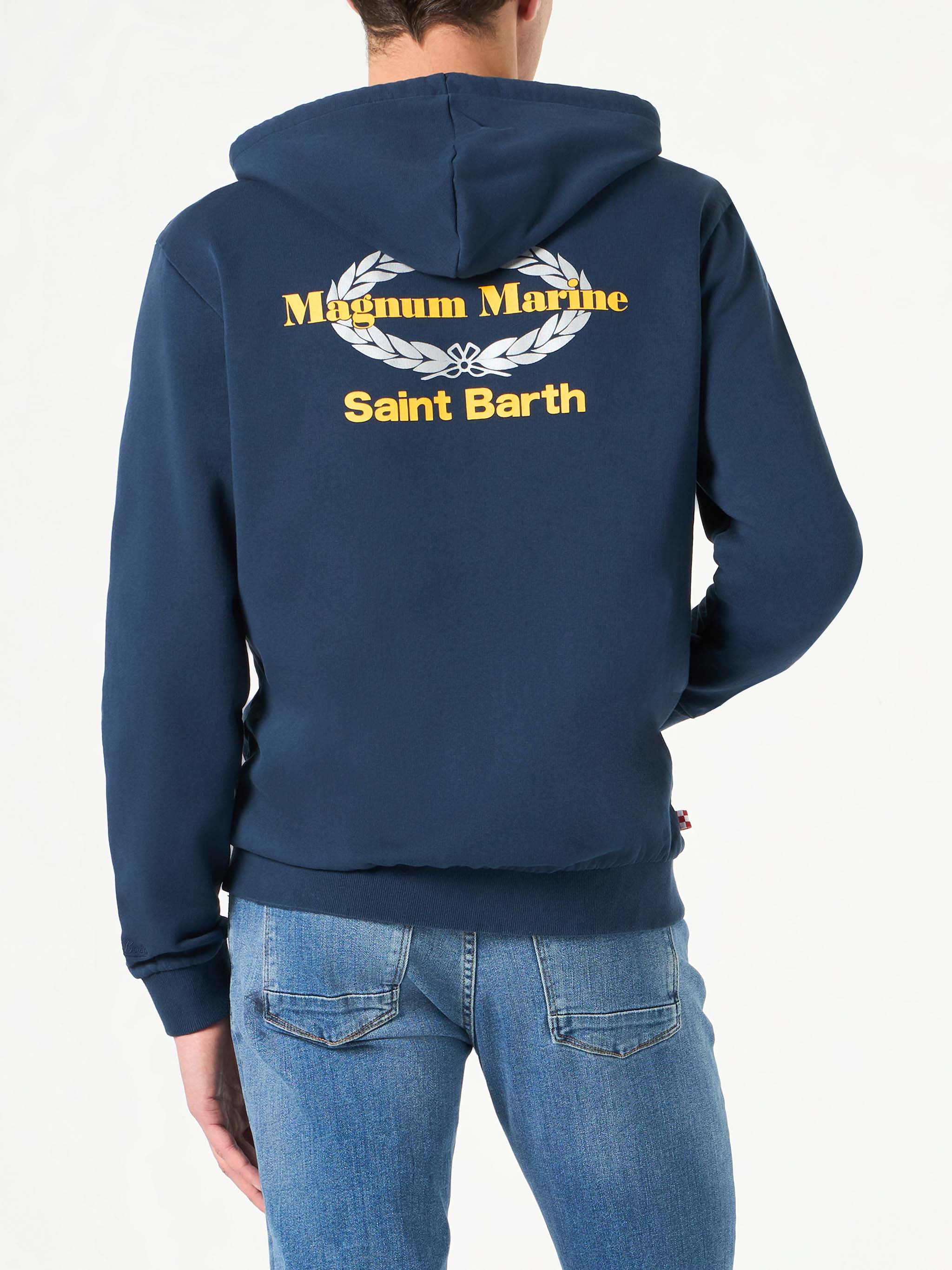 Blue Cotton Hoodie With Magnum Marine Saint Barth Embroidery | Special Edition Sweatshirt