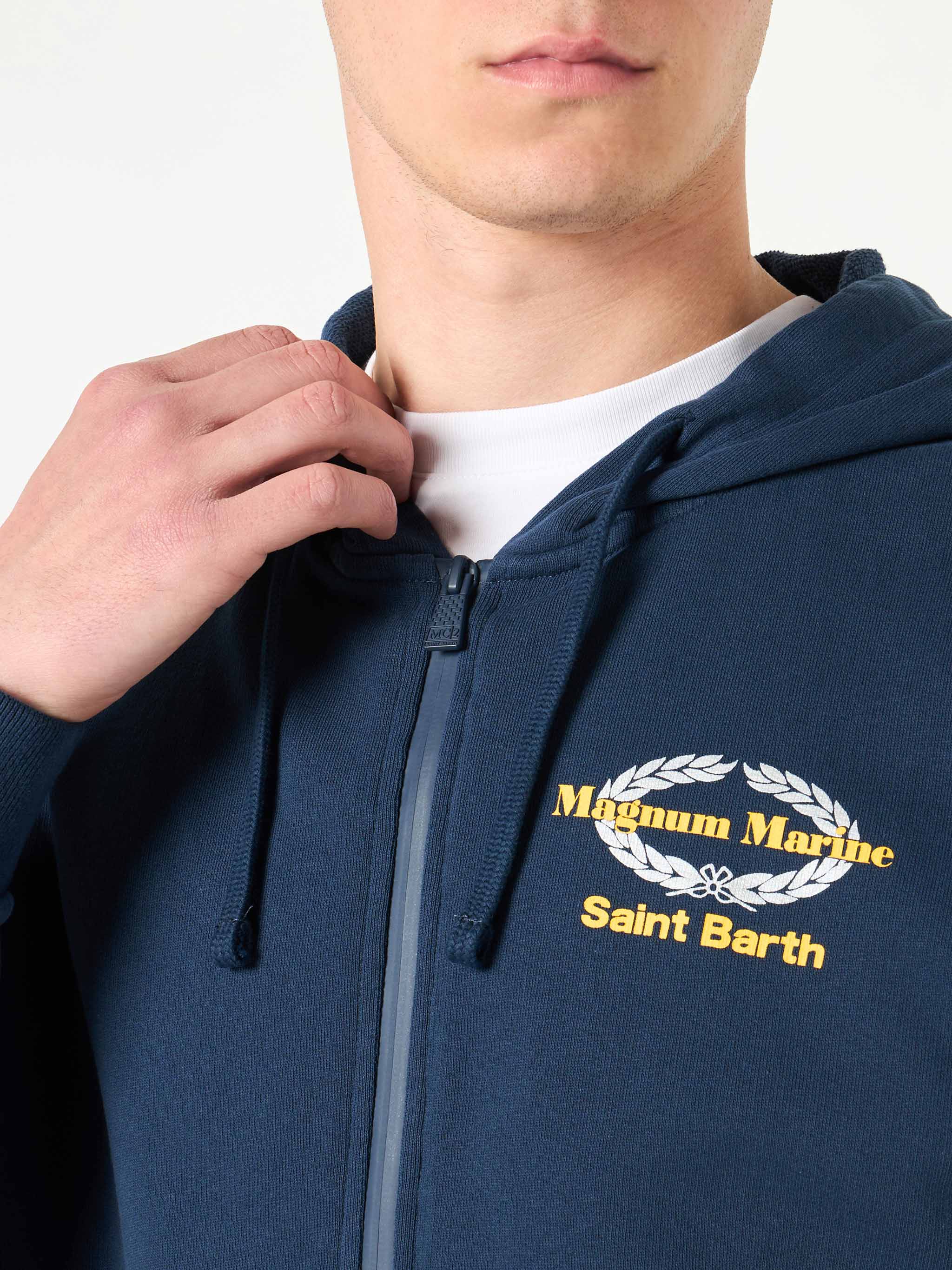 Blue Cotton Hoodie With Magnum Marine Saint Barth Embroidery | Special Edition Sweatshirt