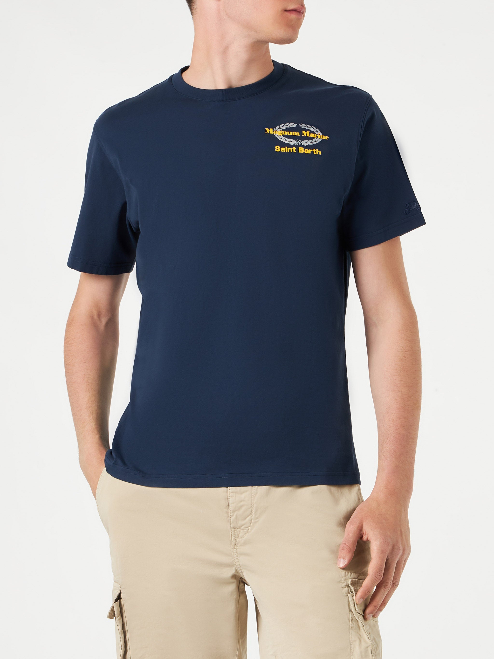 Man Cotton T-Shirt With Magnum Marine Print | Special Edition Blue
