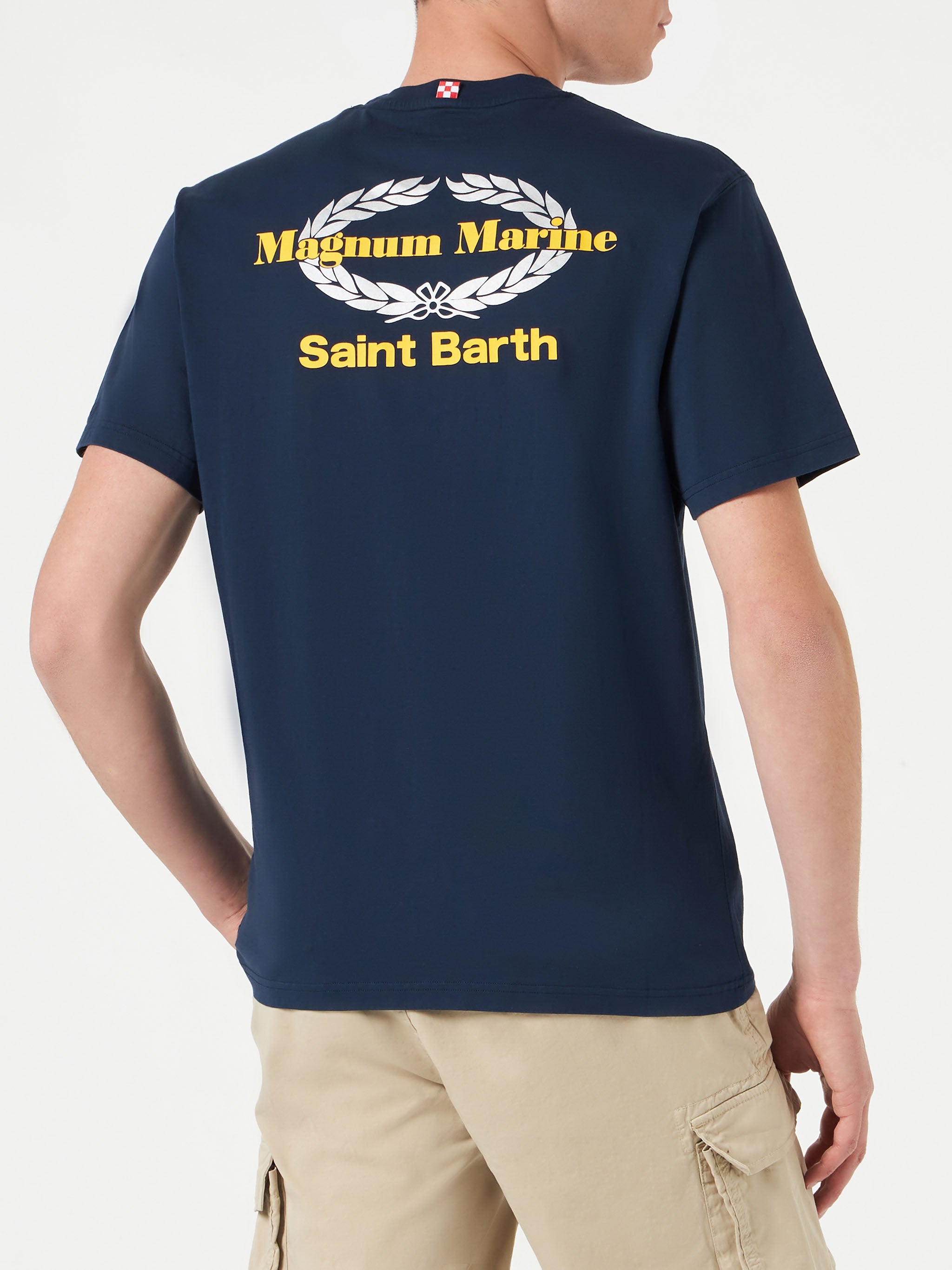 Man Cotton T-Shirt With Magnum Marine Print | Special Edition Blue