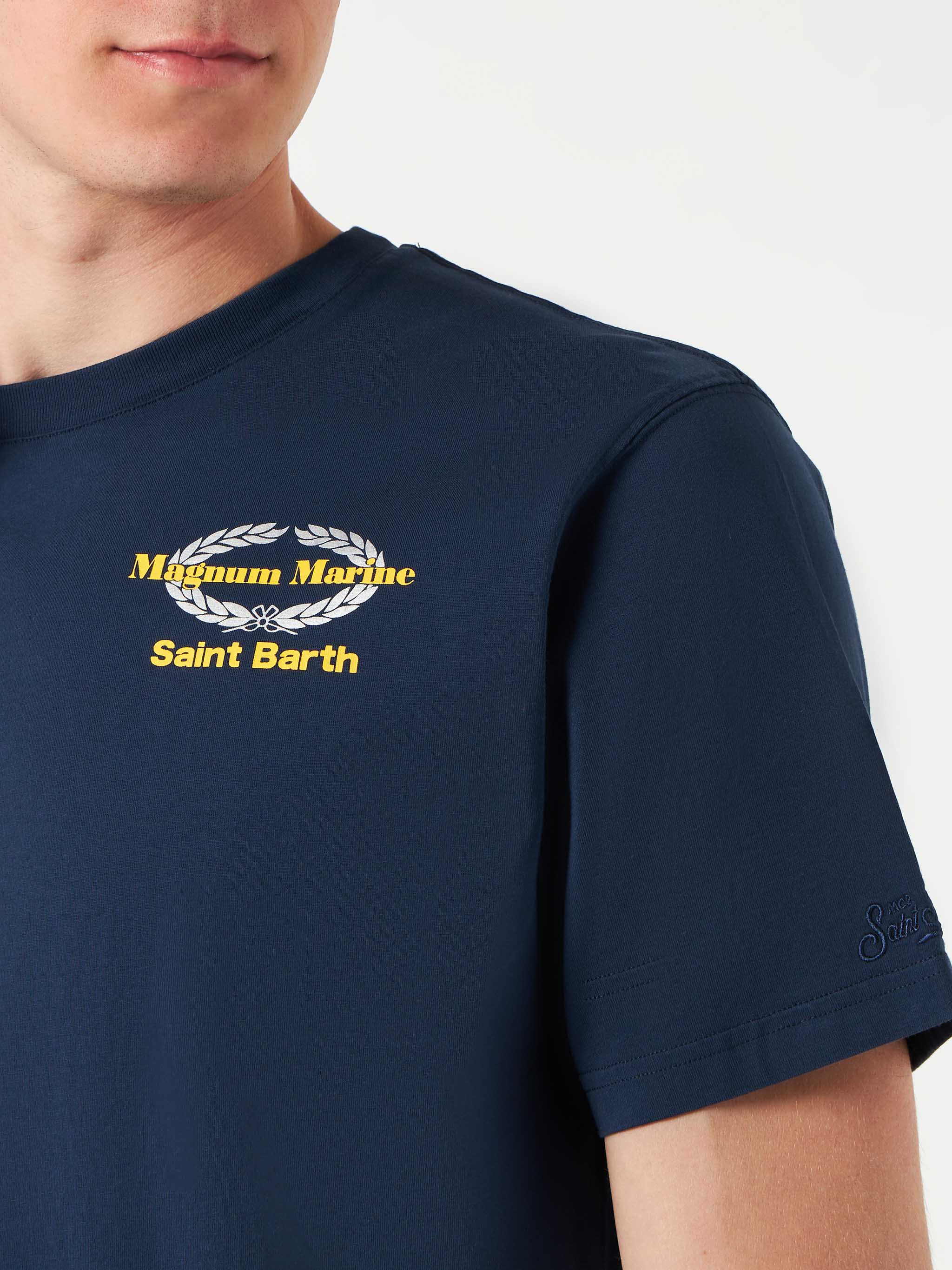 Man Cotton T-Shirt With Magnum Marine Print | Special Edition Blue