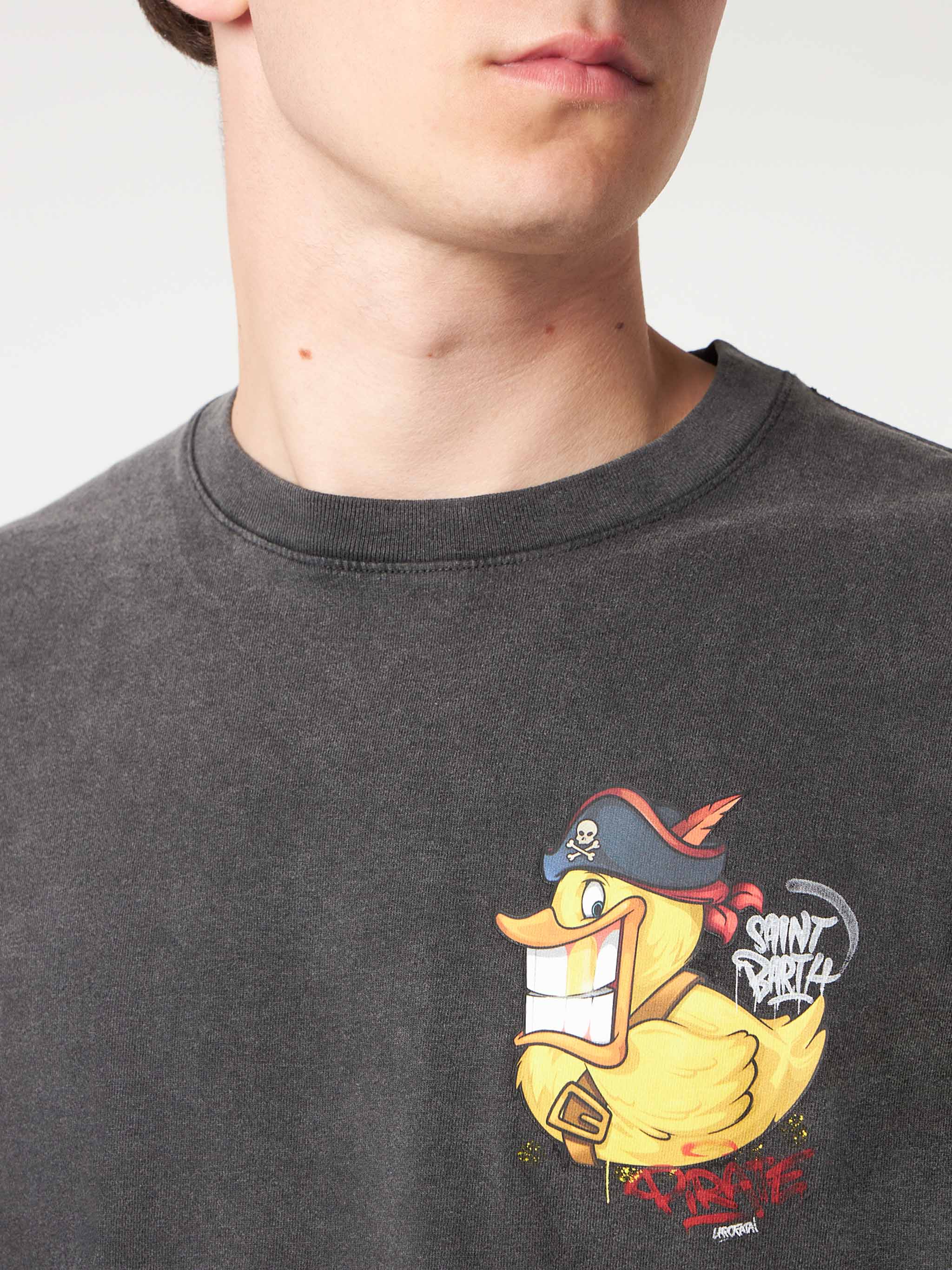 Man Cotton T-Shirt With Captain Duck Front And Back Print | Crypto Puppets® Special Edition Black