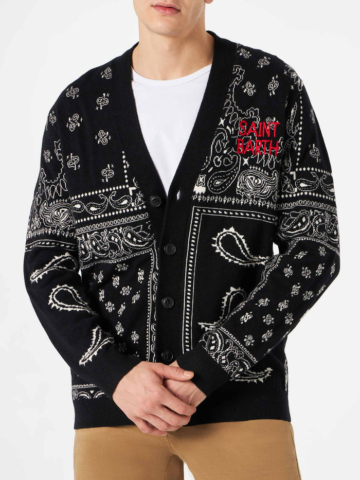 Bandana Knitted Cardigan With Saint Barth Embroidery Black