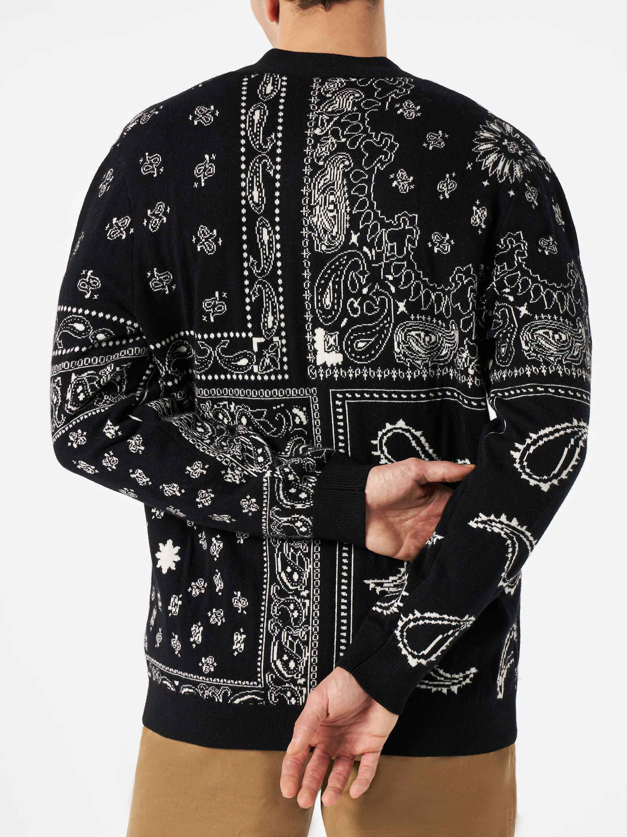 Bandana Knitted Cardigan With Saint Barth Embroidery Black