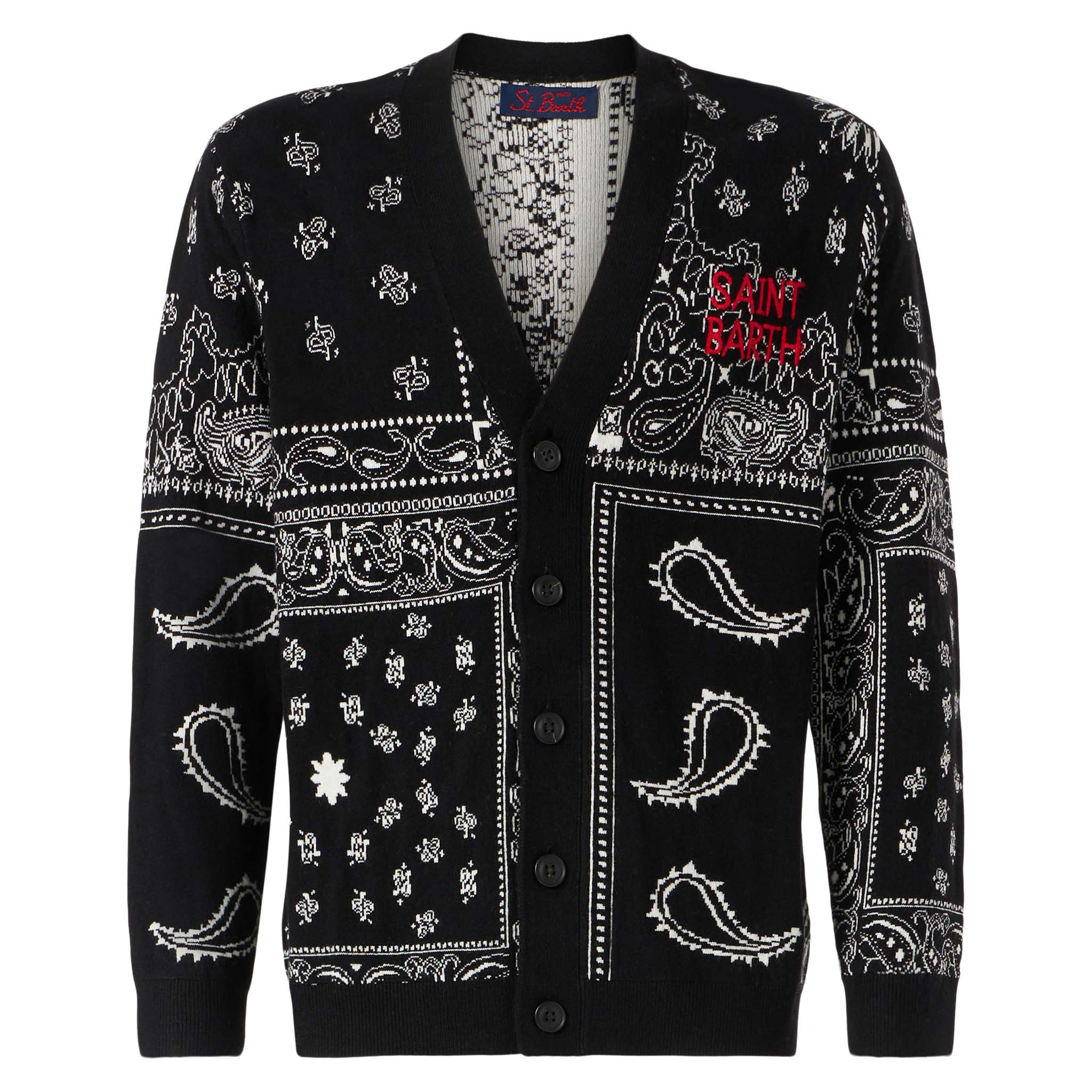 Bandana Knitted Cardigan With Saint Barth Embroidery Black
