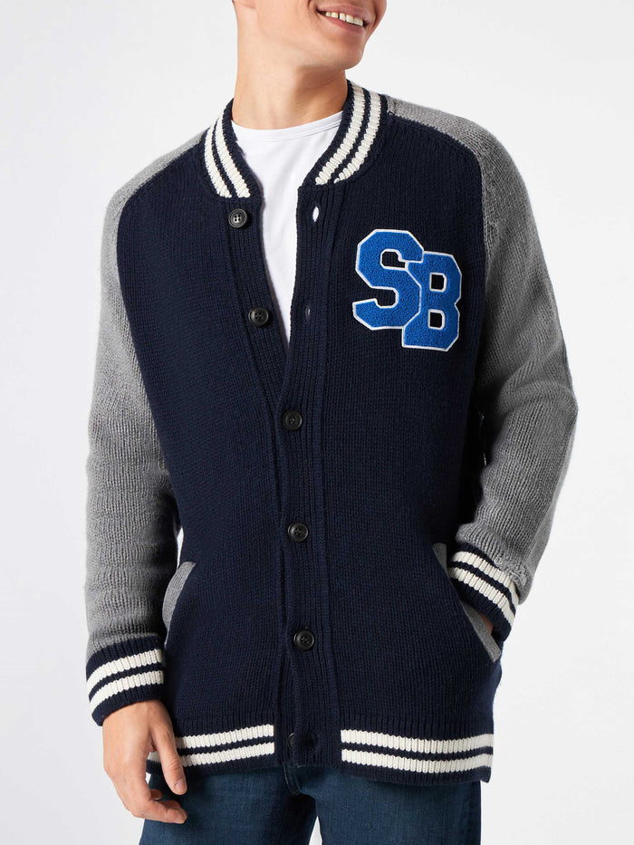 Blue Knit Bomber College Style Knitwear
