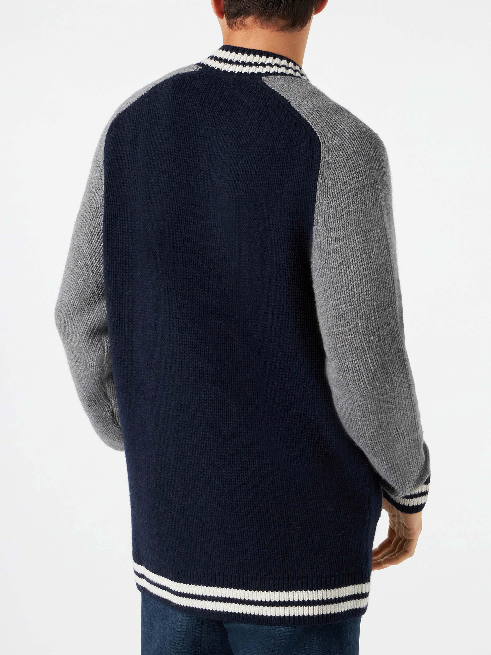 Blue Knit Bomber College Style Knitwear