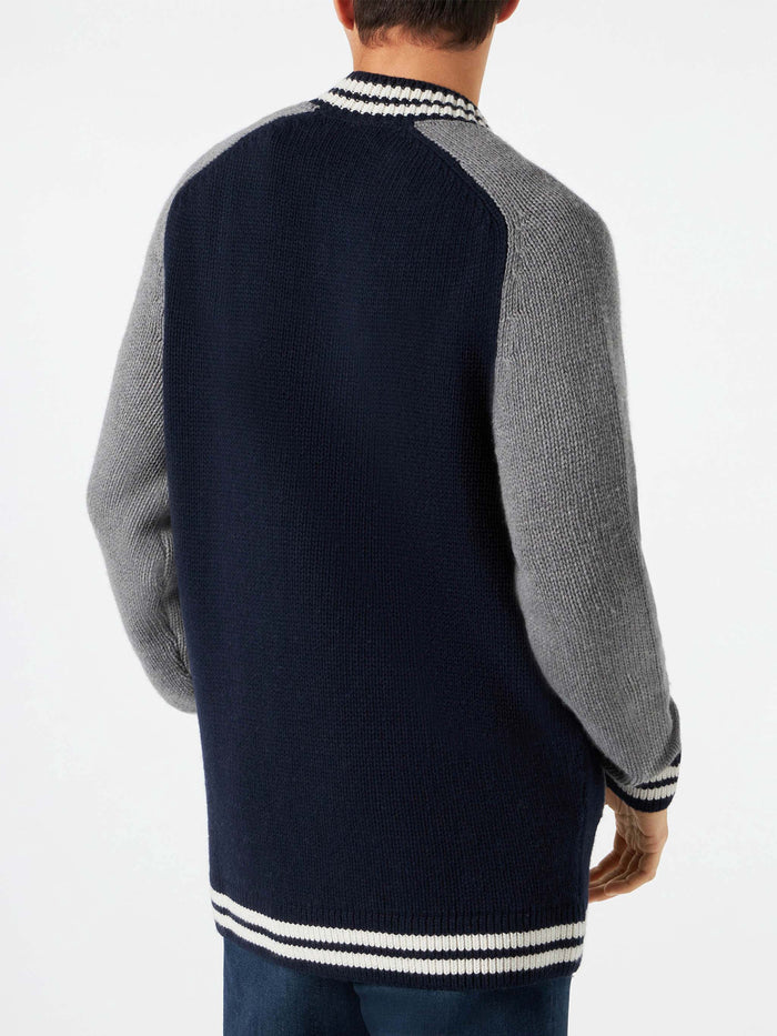 Blue Knit Bomber College Style Knitwear