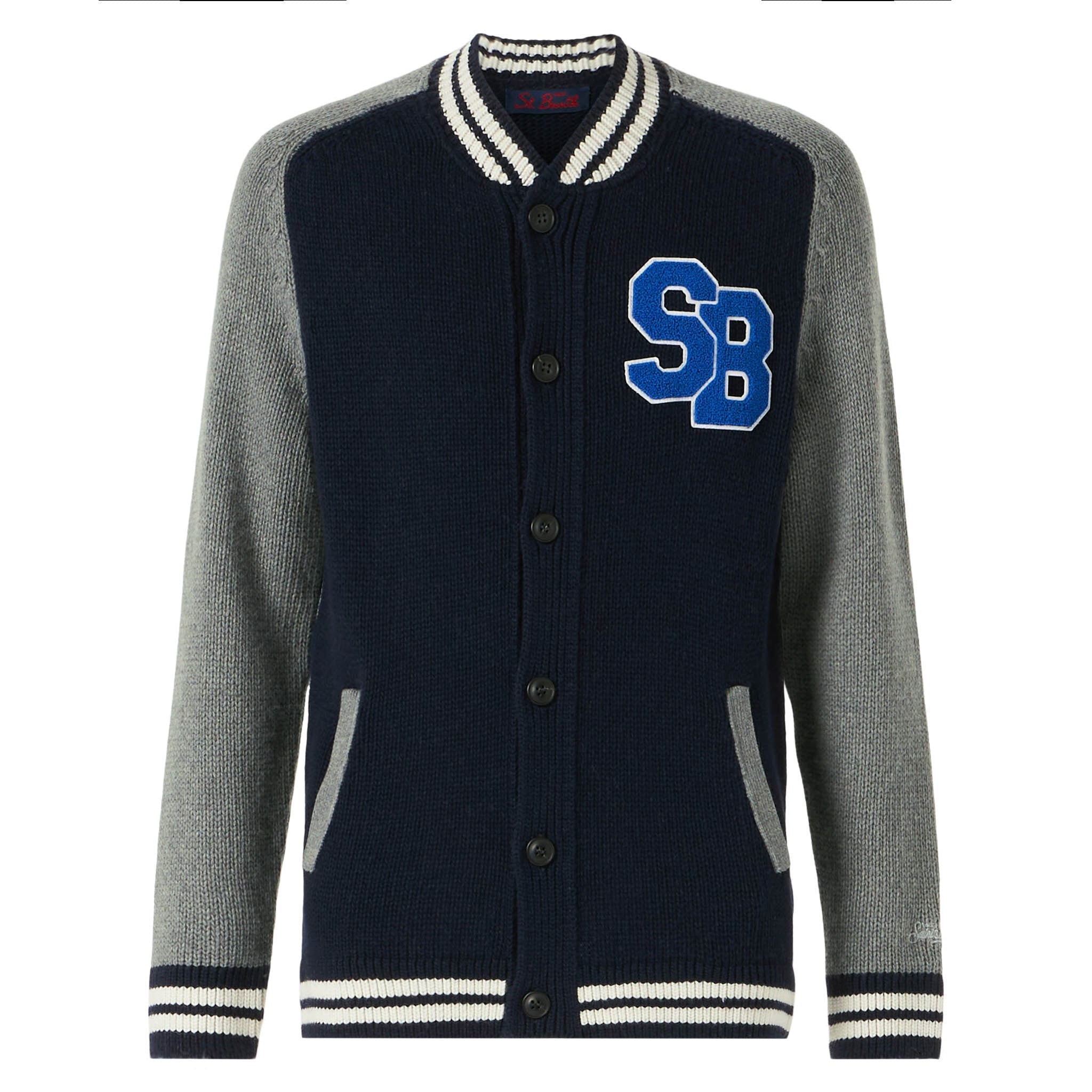 Blue Knit Bomber College Style Knitwear