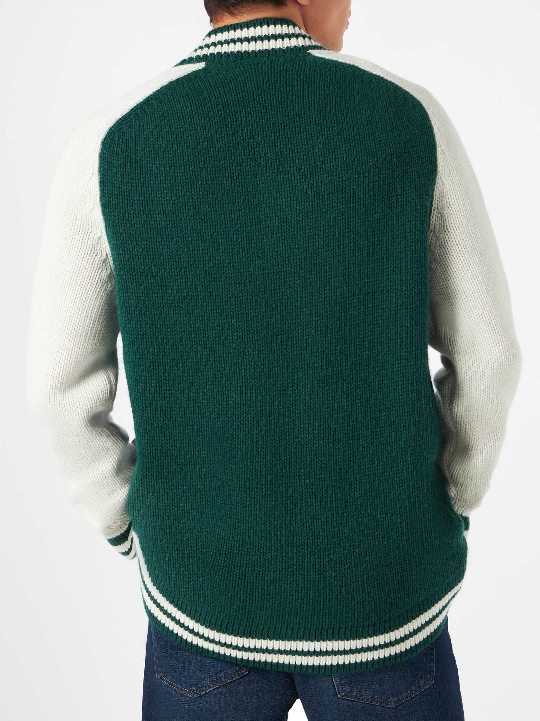 Green Knit Bomber College Style Knitwear