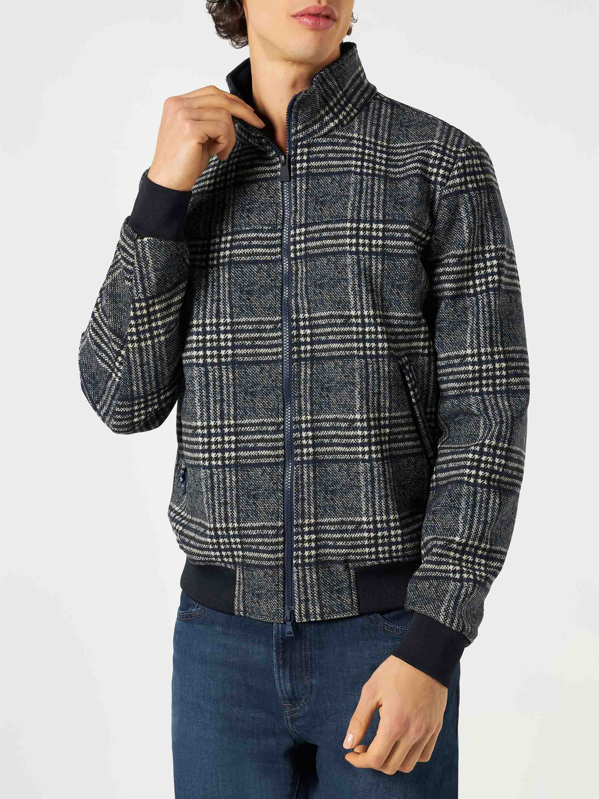 Man Mid-Weight Prince Of Wales Bomber Jacket Traveler Blue