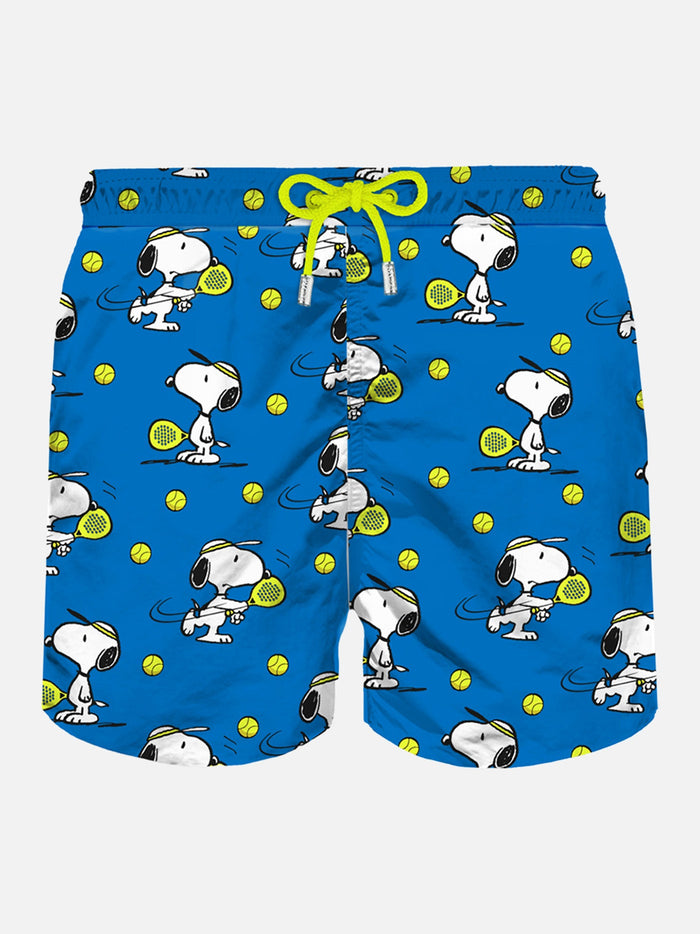 Man Light Fabric Swim Shorts With Snoopy Padel Print | - Peanuts™ Special Edition Blue Swimshort
