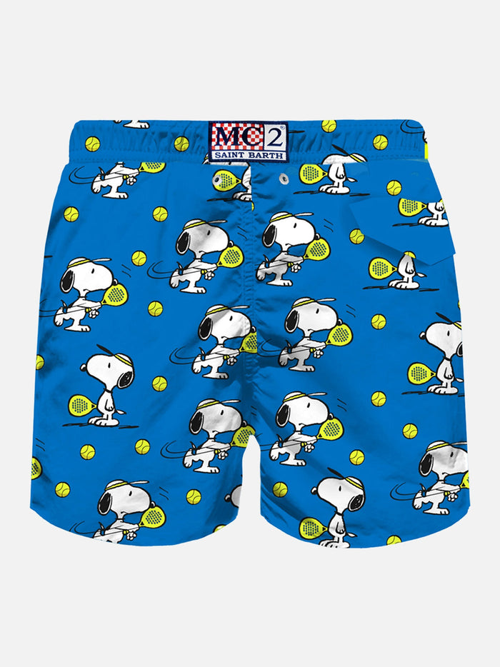 Man Light Fabric Swim Shorts With Snoopy Padel Print | - Peanuts™ Special Edition Blue Swimshort