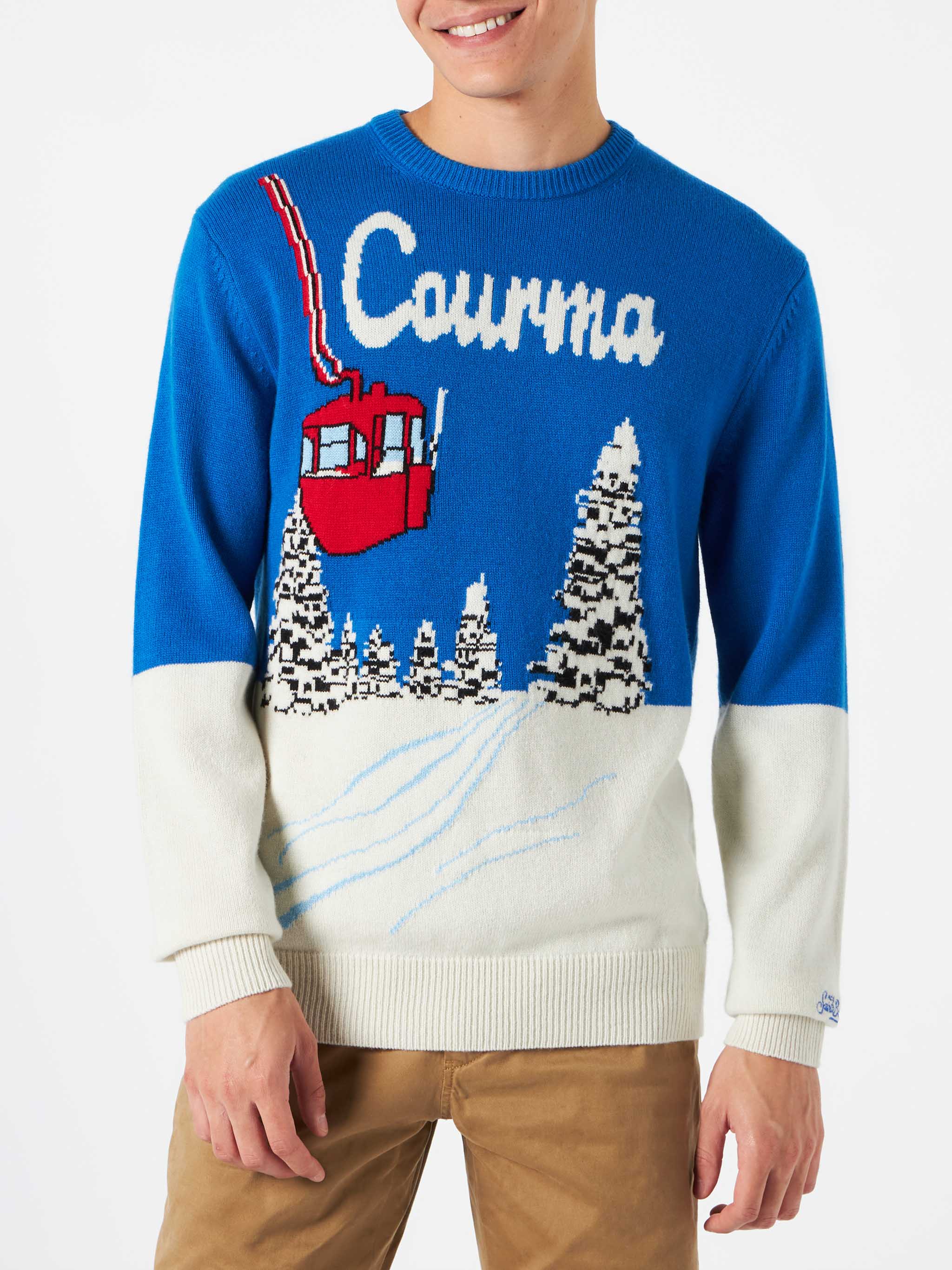 Crewneck Sweater Heron With Courma Postcard Jacquard Blue