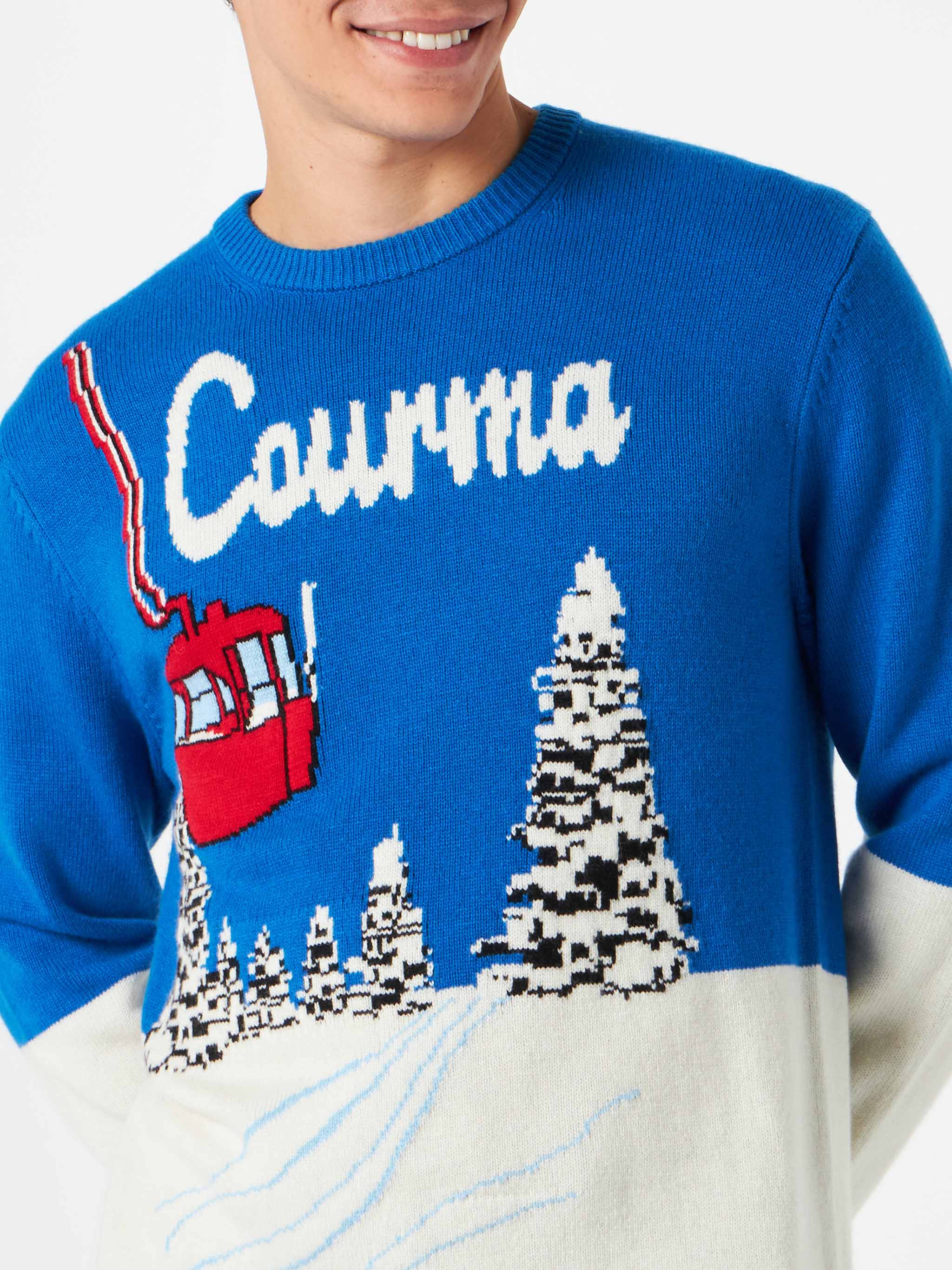 Crewneck Sweater Heron With Courma Postcard Jacquard Blue