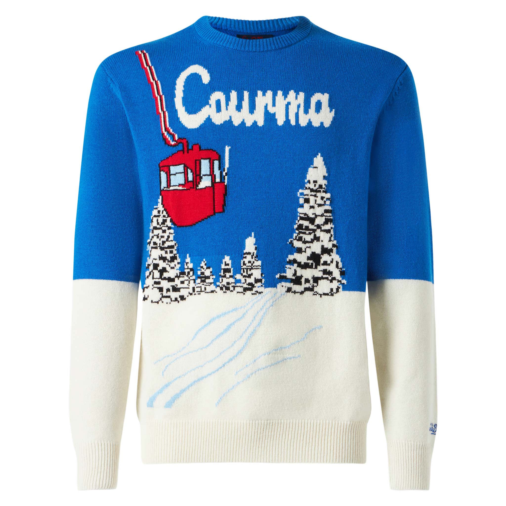 Crewneck Sweater Heron With Courma Postcard Jacquard Blue