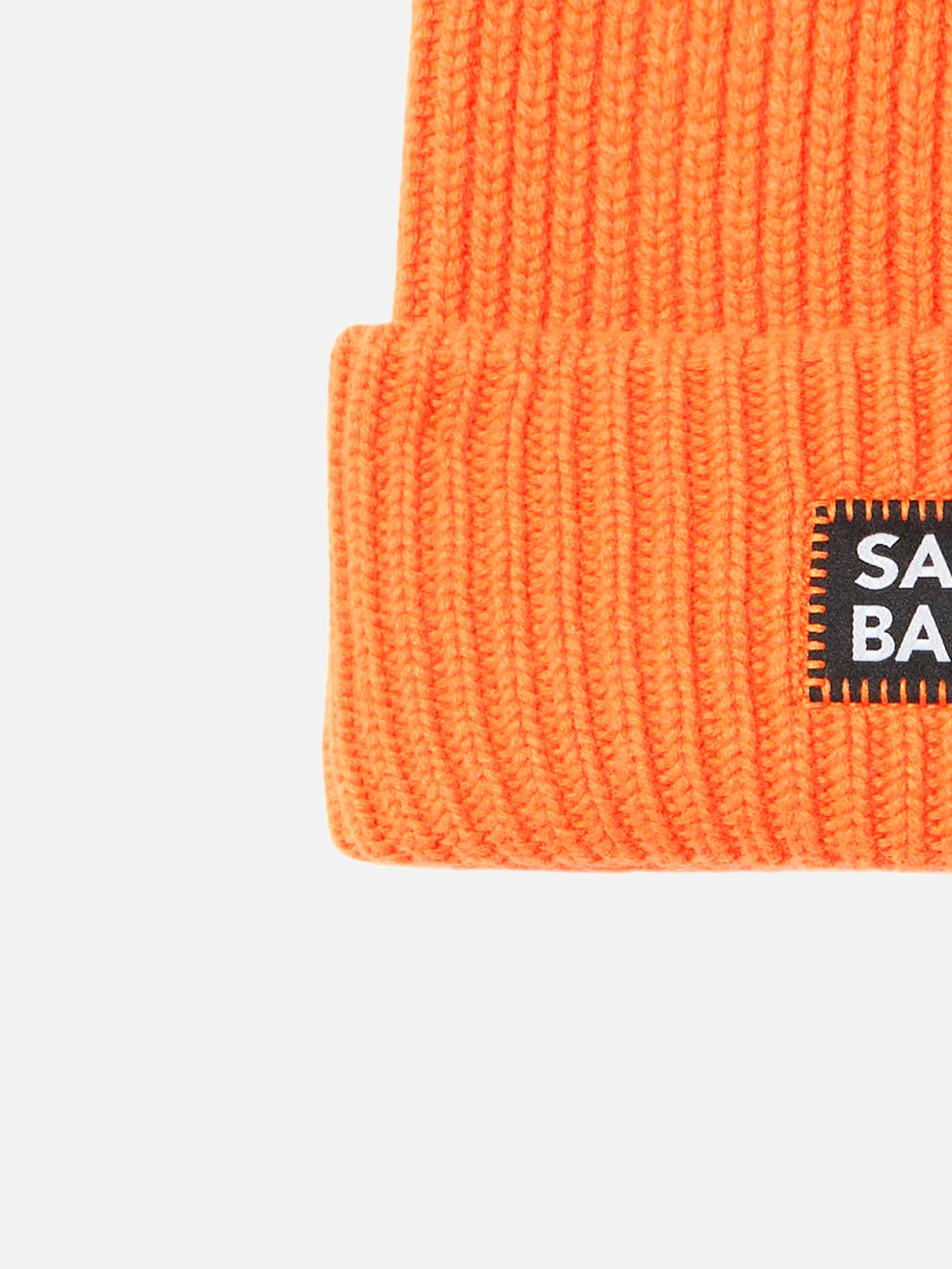 Fluo Orange Ribbed Beanie Berry With Saint Barth Patch Hat
