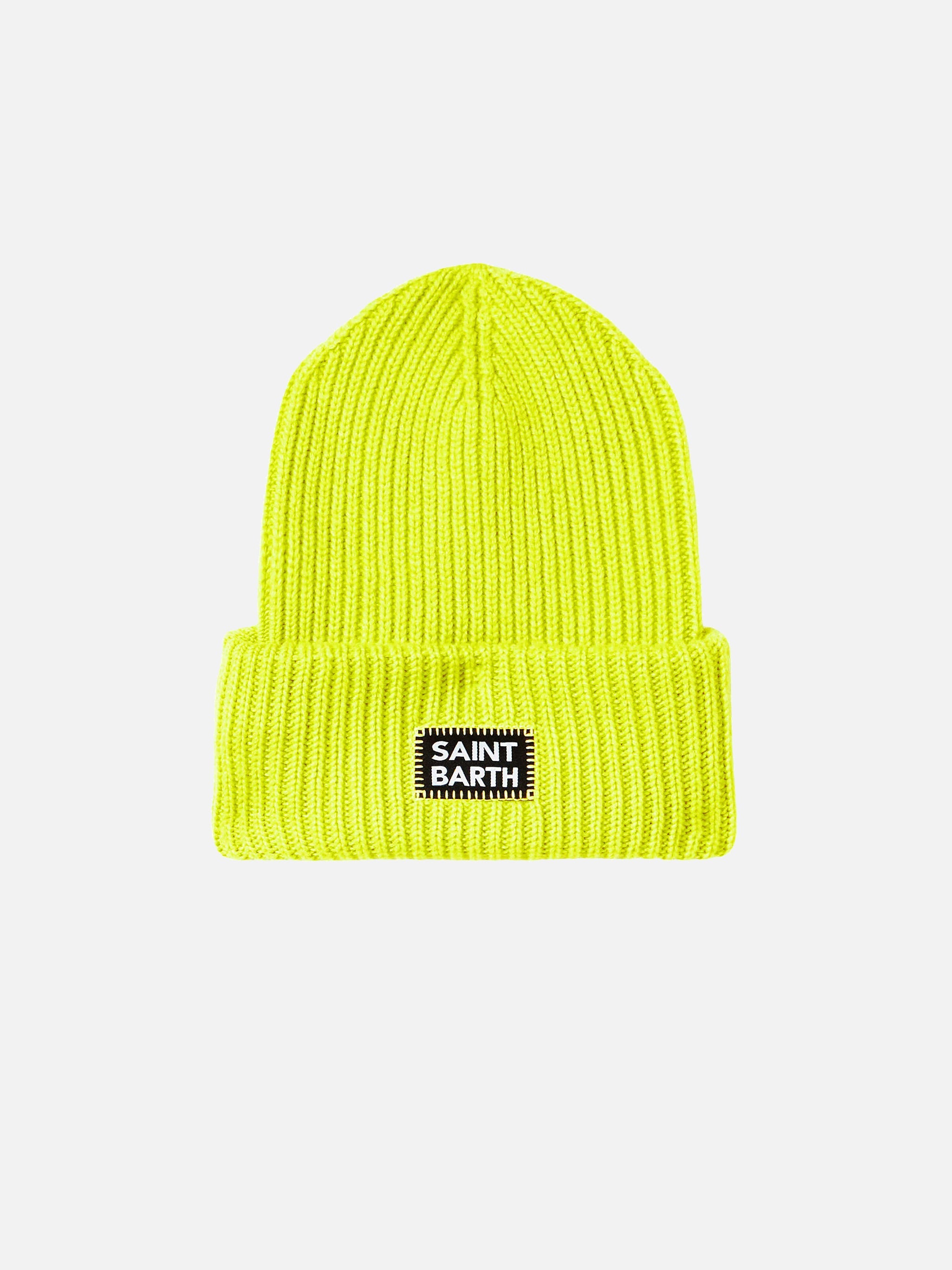 Fluo Yellow Ribbed Beanie Berry With Saint Barth Patch Hat