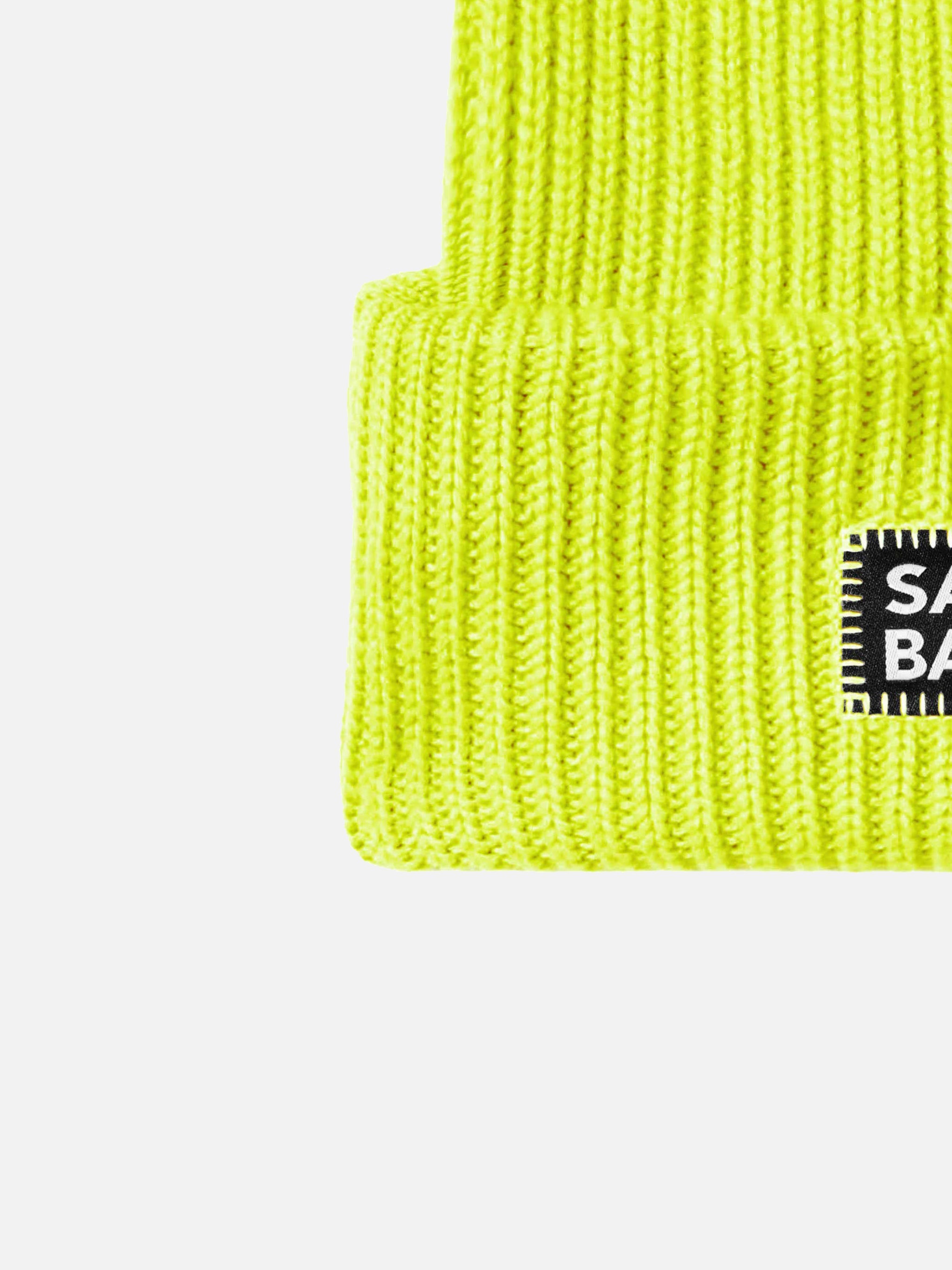 Fluo Yellow Ribbed Beanie Berry With Saint Barth Patch Hat