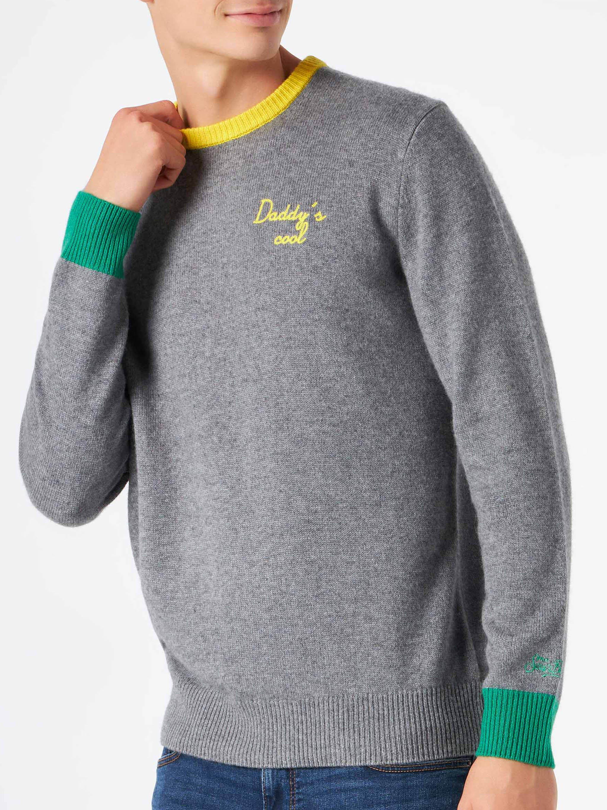 Crewneck Sweater Heron With Daddys Cool Embroidery Grey