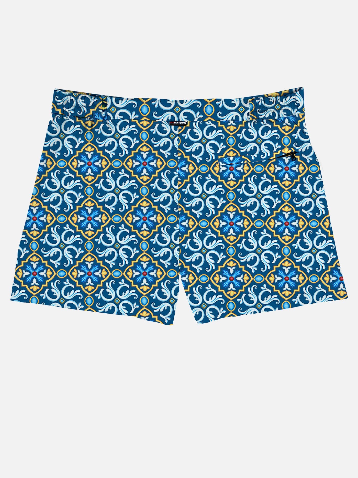 Man Swim Shorts With Maiolica Print Blue Swimshort