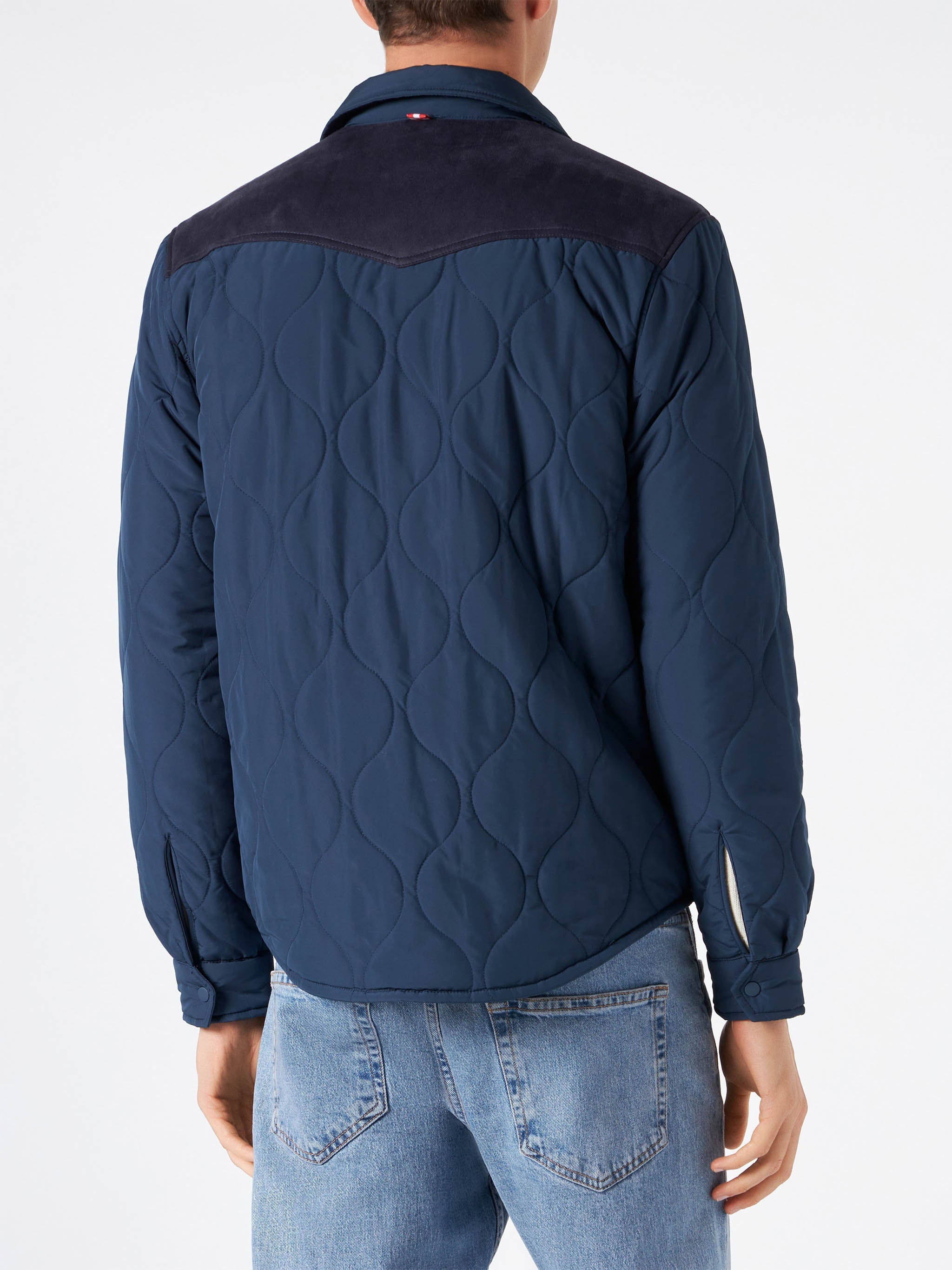 Man Navy Blue Padded Overshirt With Patch Pockets Jacket