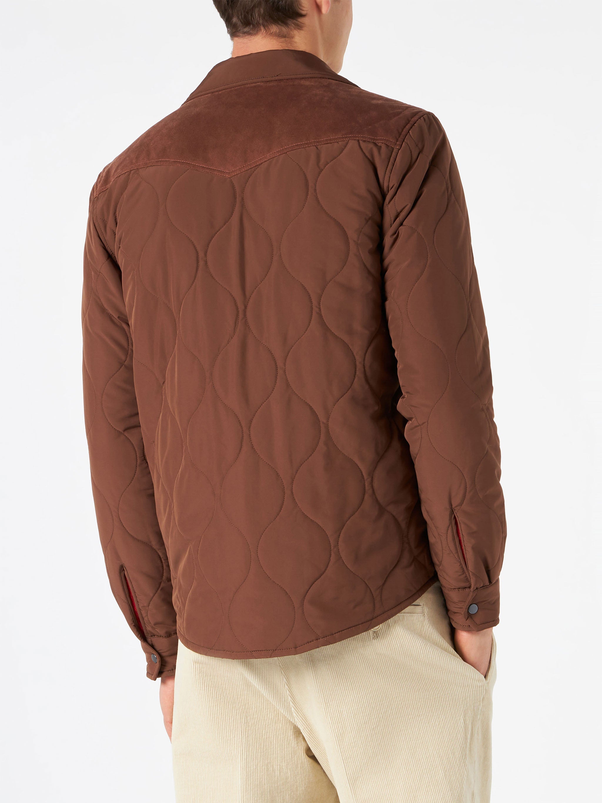 Man Brown Padded Overshirt With Patch Pockets Jacket