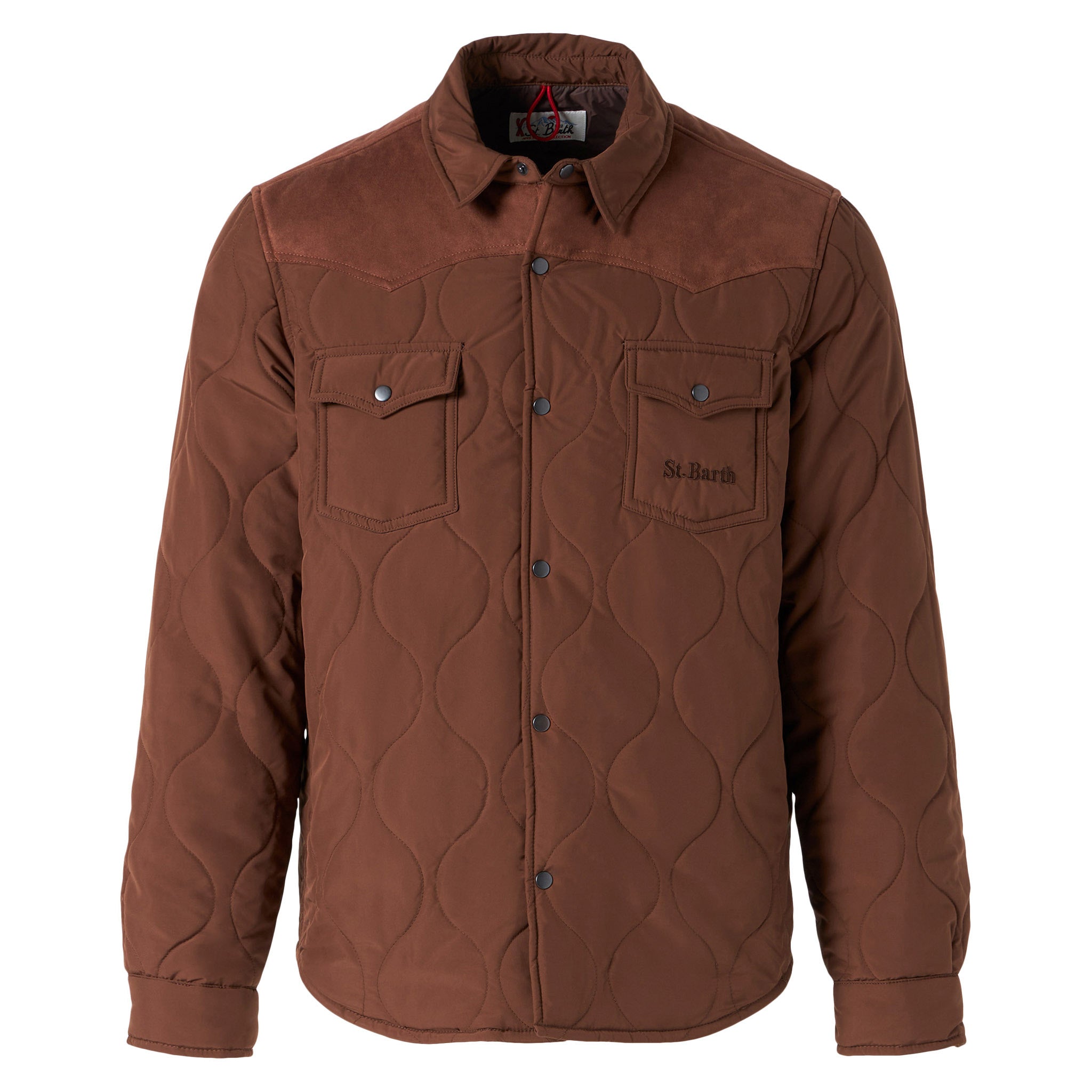 Man Brown Padded Overshirt With Patch Pockets Jacket