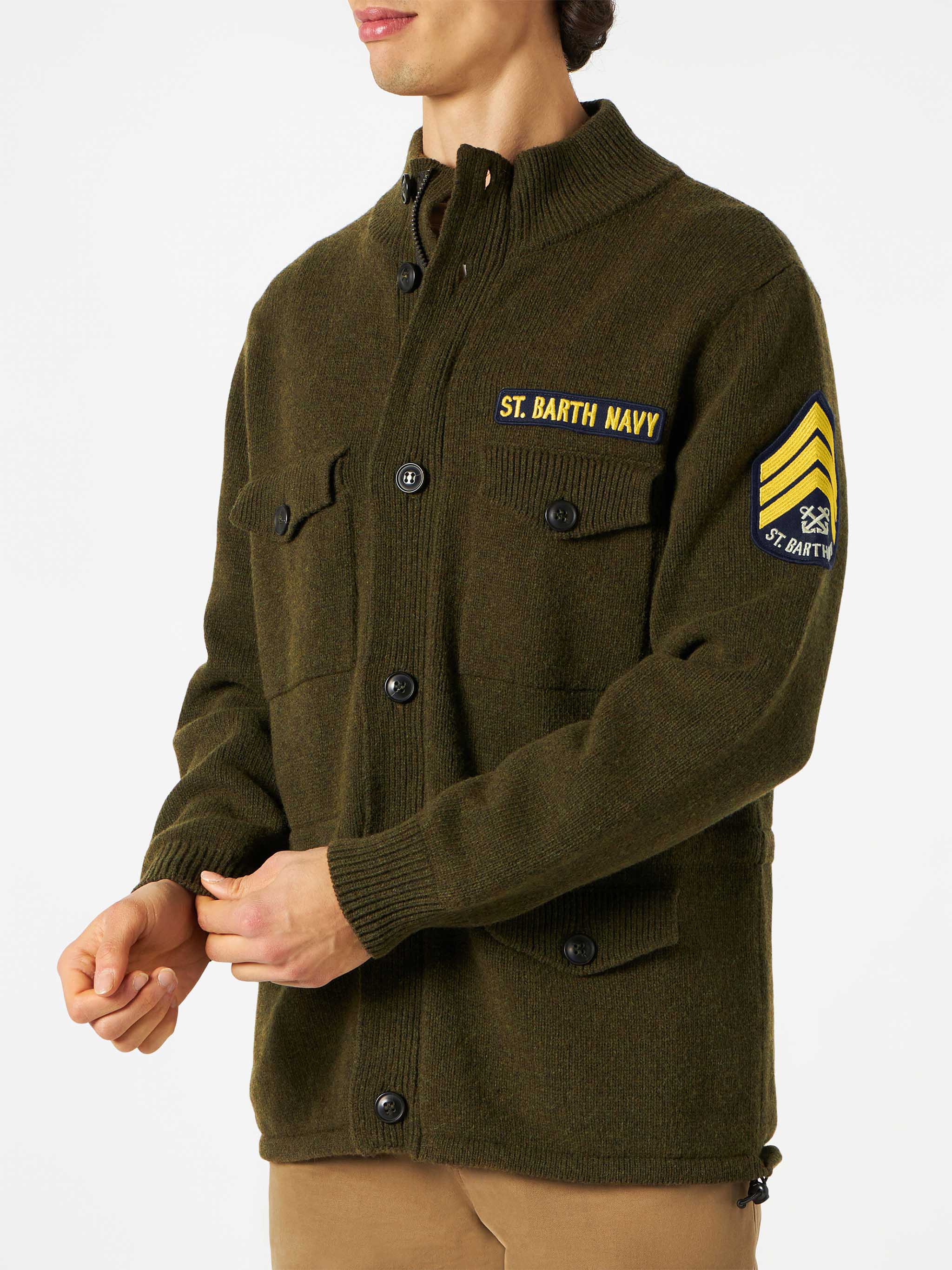 Knitted Field Jacket With Patch Green