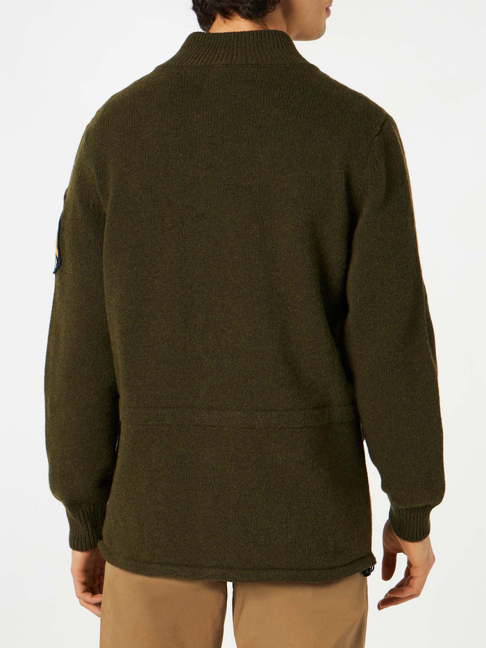 Knitted Field Jacket With Patch Green
