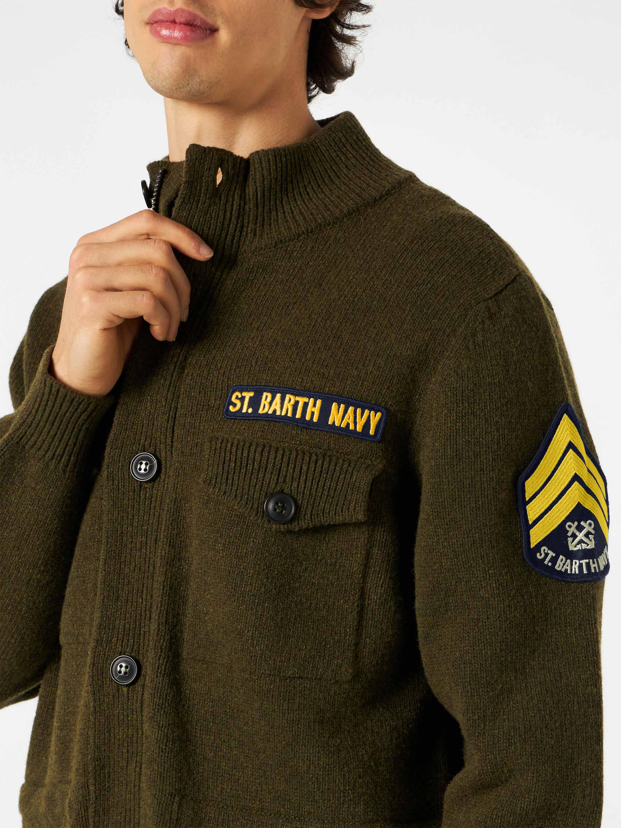 Knitted Field Jacket With Patch Green
