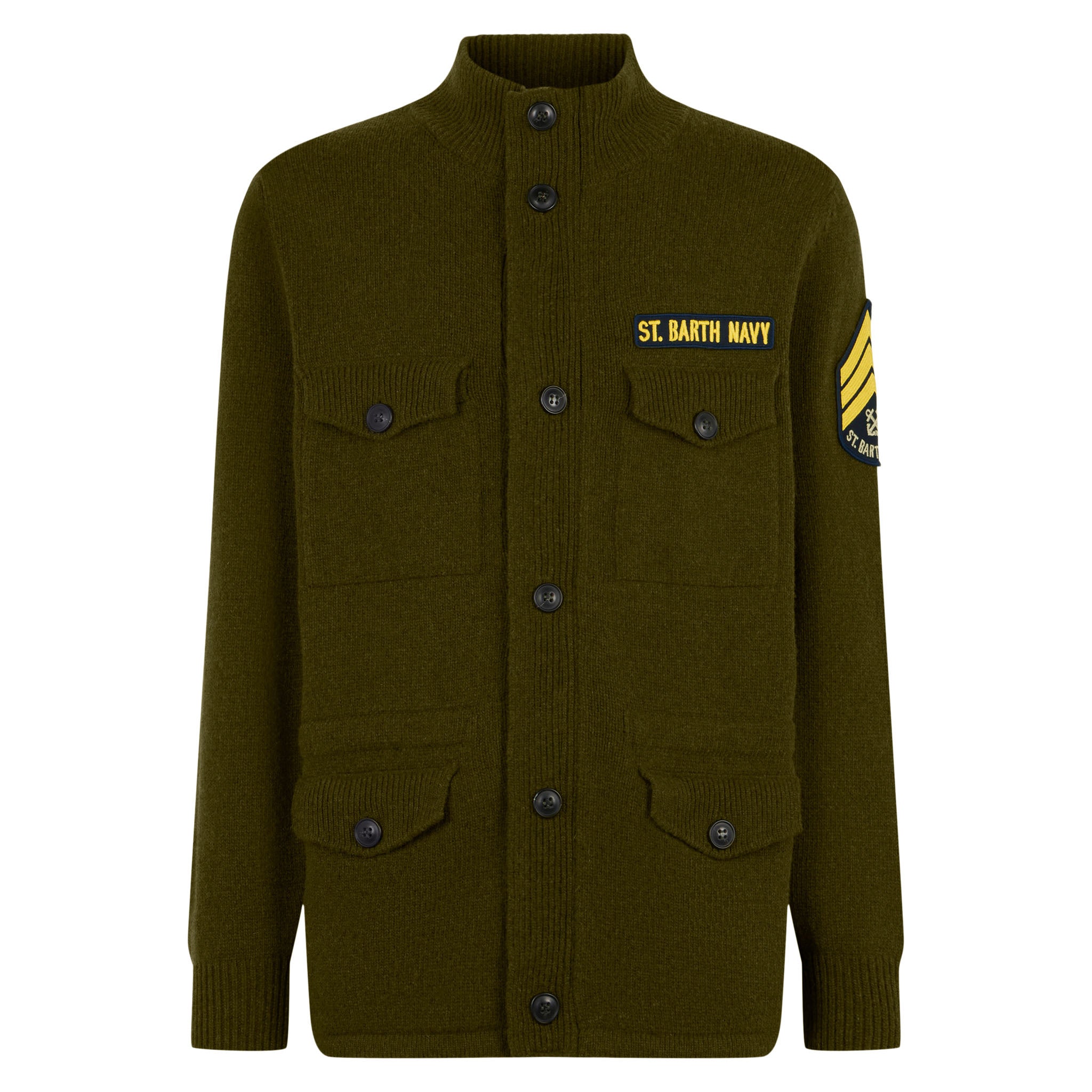 Knitted Field Jacket With Patch Green