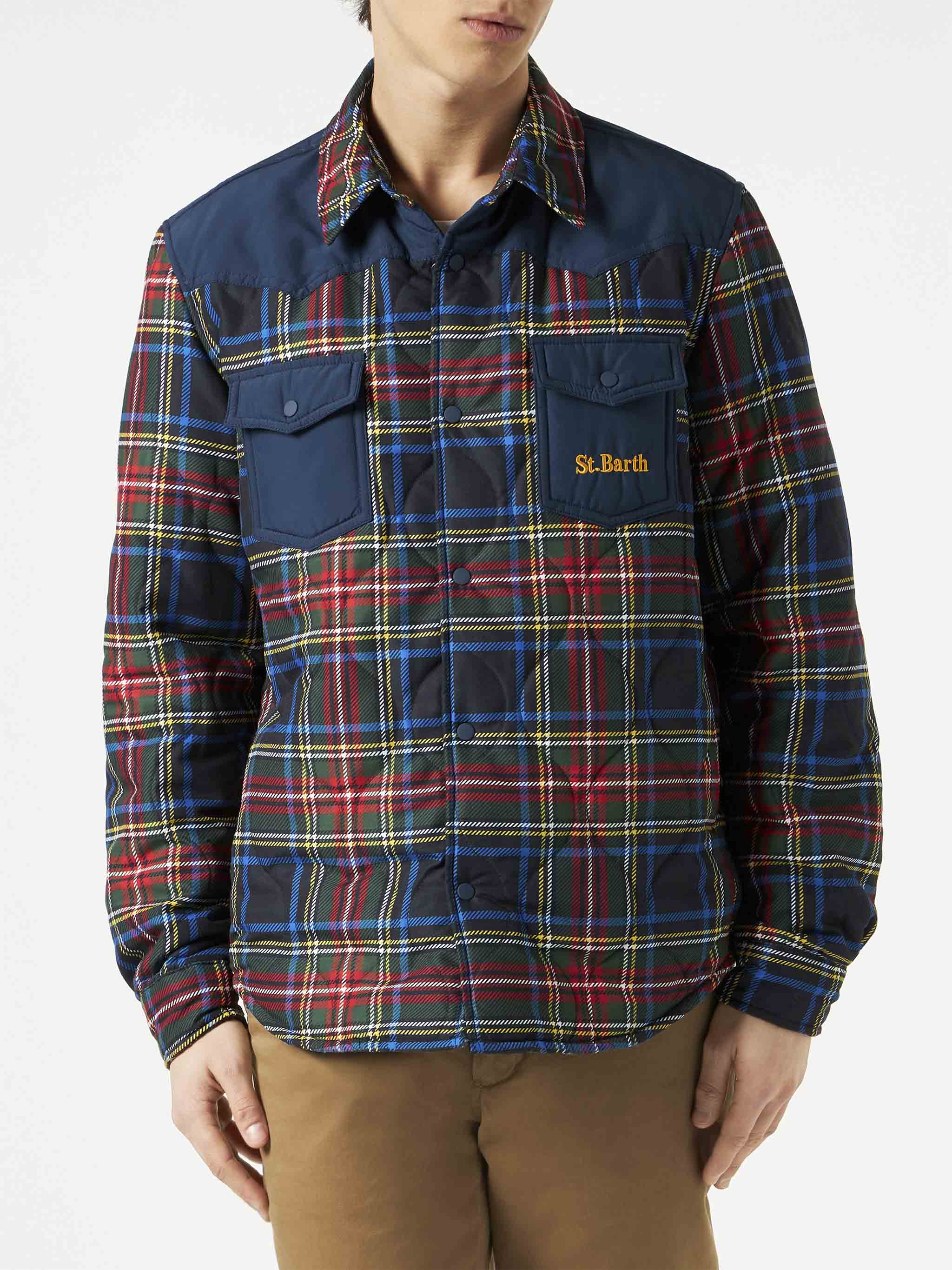 Man Tartan Padded Overshirt With Patch Pockets Jacket