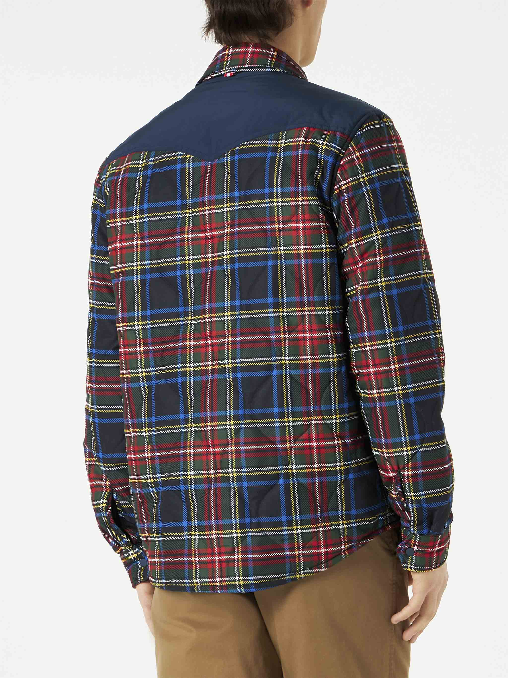 Man Tartan Padded Overshirt With Patch Pockets Jacket