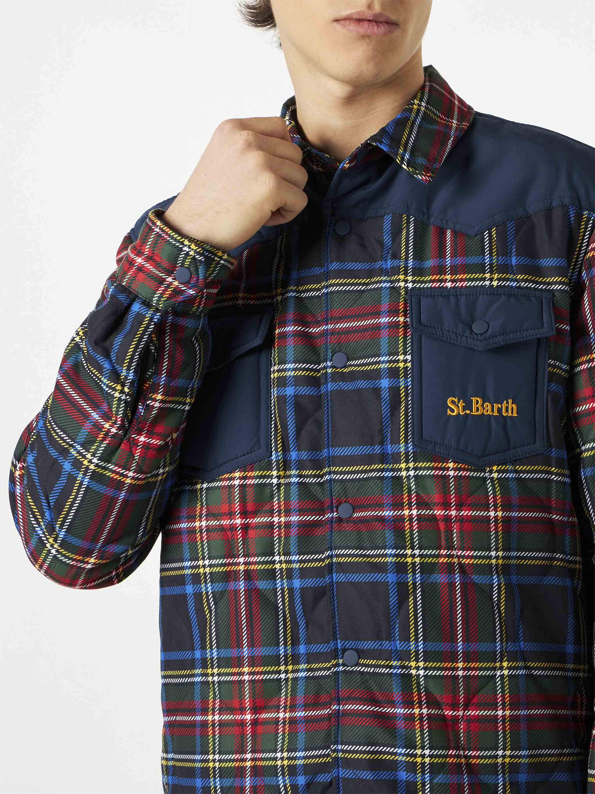 Man Tartan Padded Overshirt With Patch Pockets Jacket
